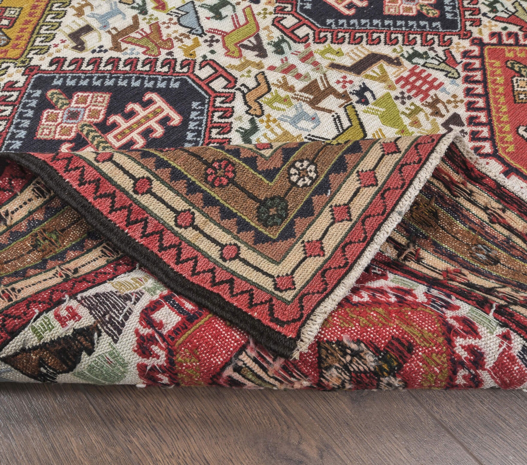 One-of-a-kind 1970s Anatolian vintage kilim rug in wool, 3'11" x 5'11"