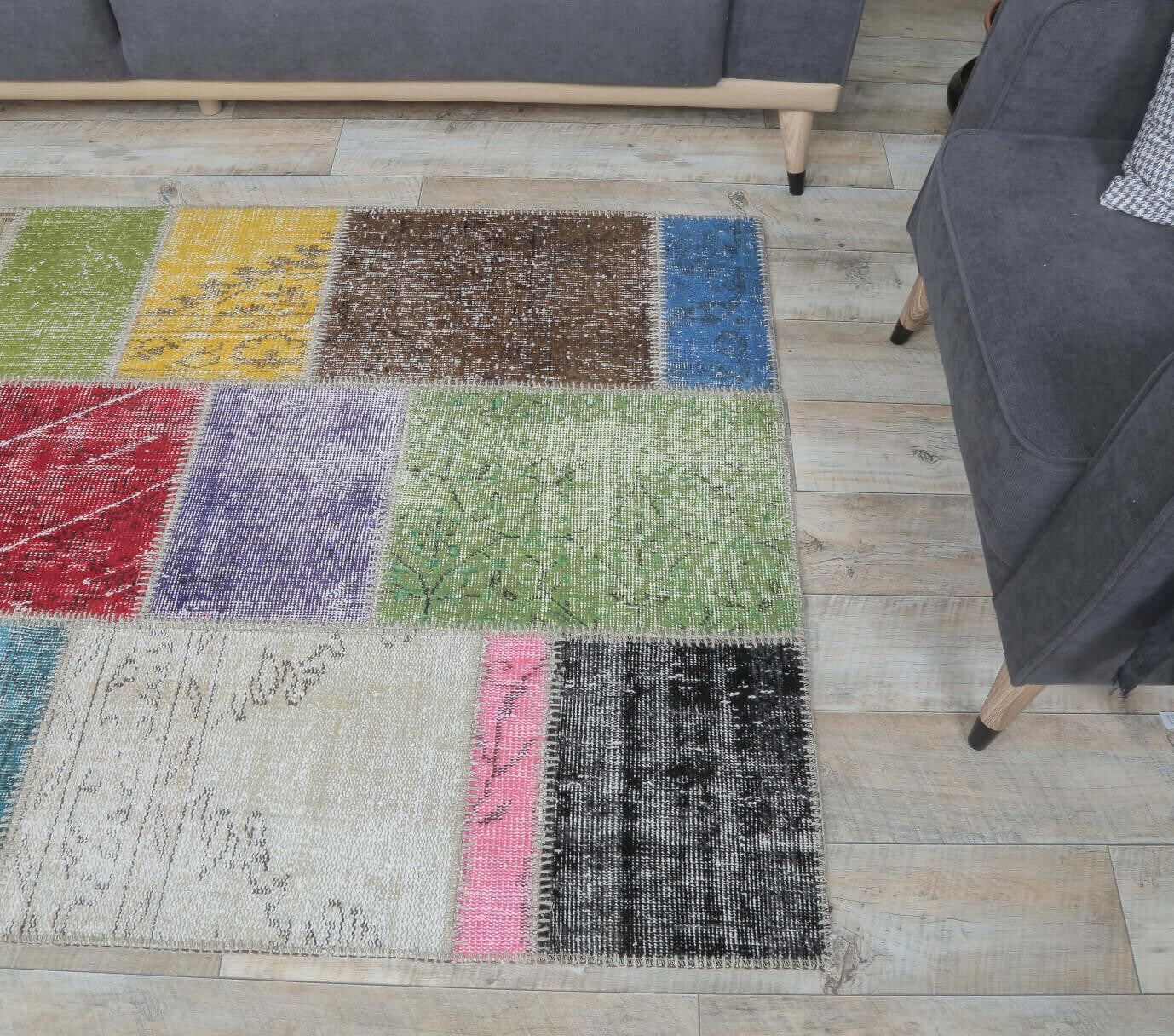 One-of-a-kind 1970s Anatolian vintage patchwork area rug in wool, 4' x 6'2"