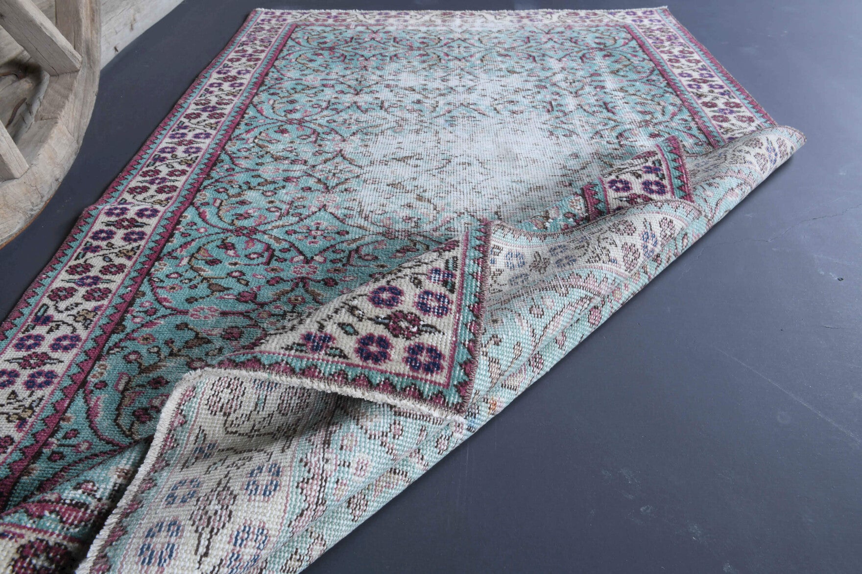 One-of-a-kind 1970s Anatolian distressed vintage area rug in wool, 3'8" x 6'7"