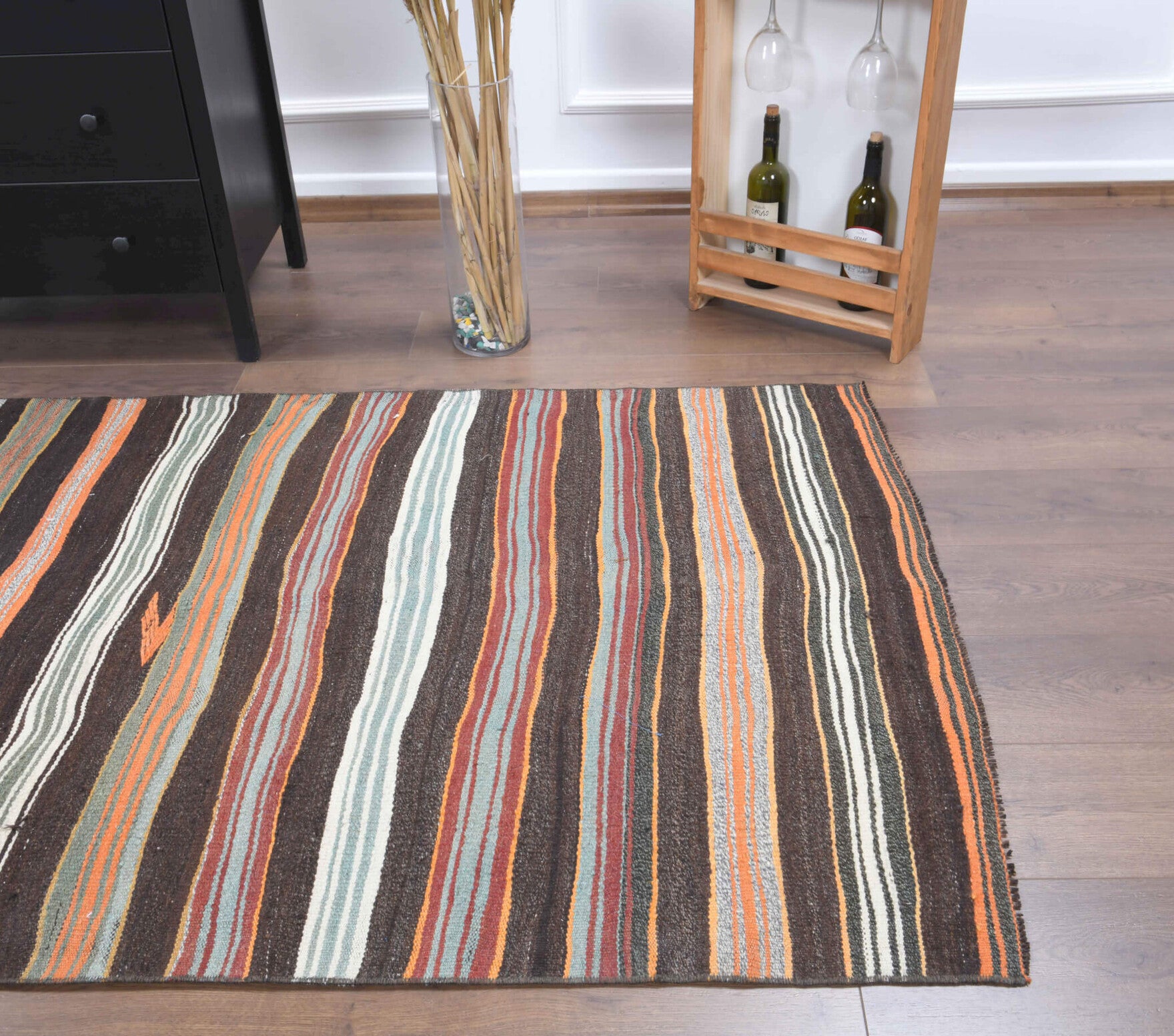 Handwoven flatweave wool kilim from Anatolia, Turkey – 4x7 Handmade Vintage Area Rug 3'9" x 7'5"