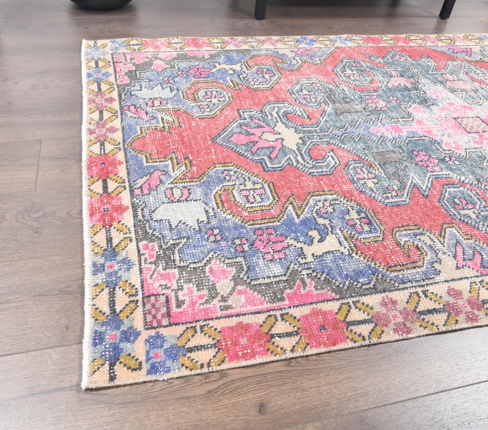 One-of-a-kind 1970s Anatolian vintage area rug in wool, 4' x 6'10"