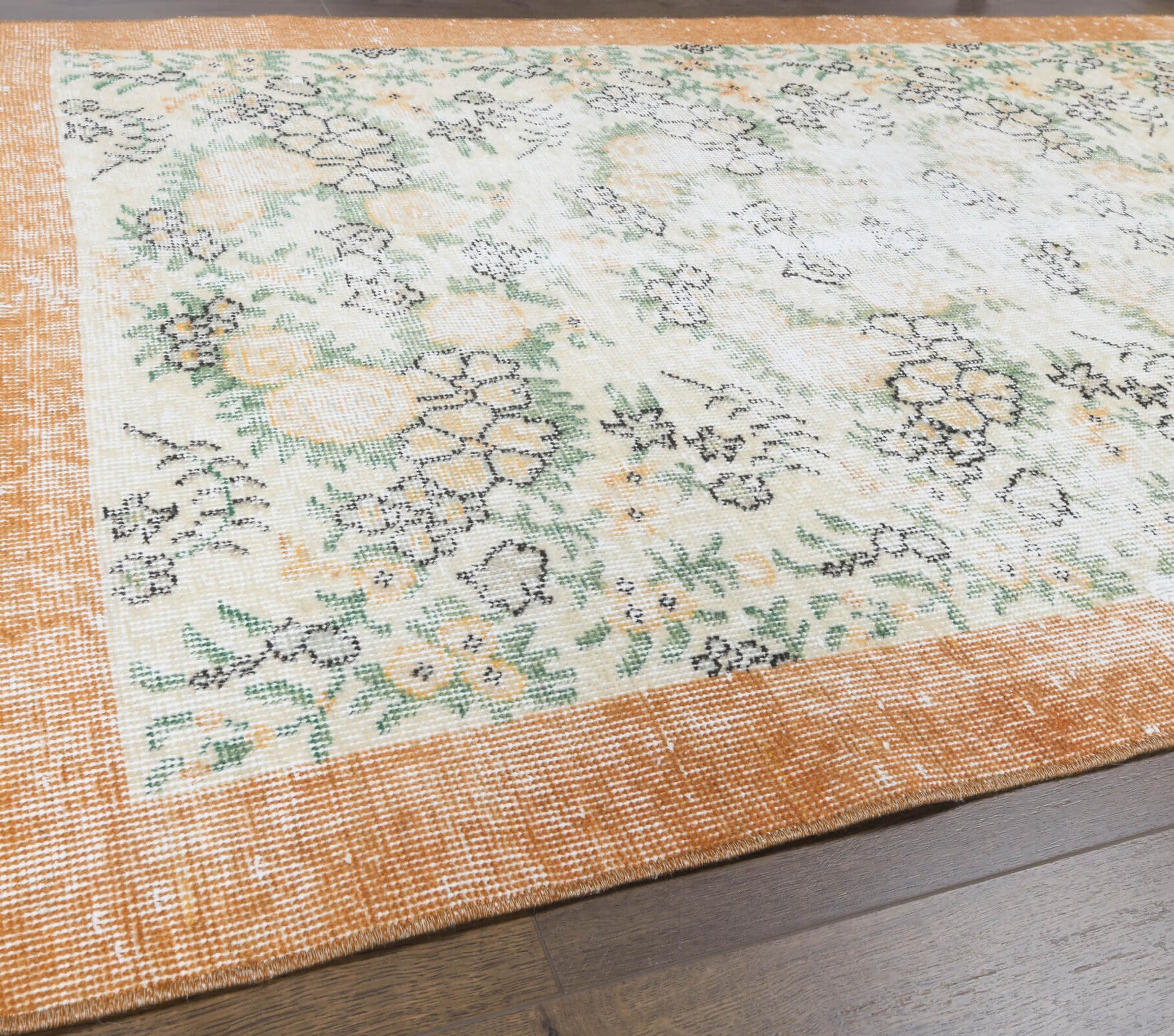 111x197 cm distressed vintage Anatolian area rug – Rhodozoe, low pile, wool