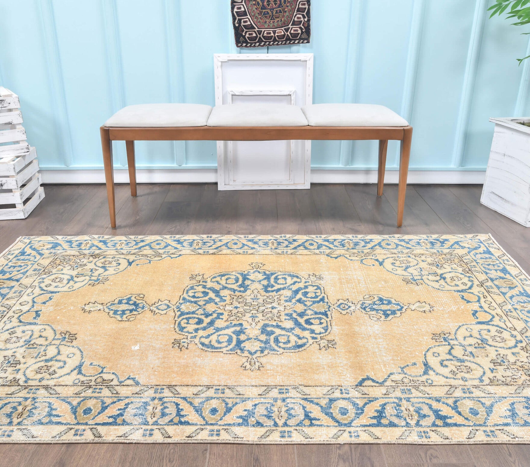 Handmade wool rug from Anatolia, Turkey – 4x7 Vintage Handmade Orange Area Rug 3'9" x 6'7"