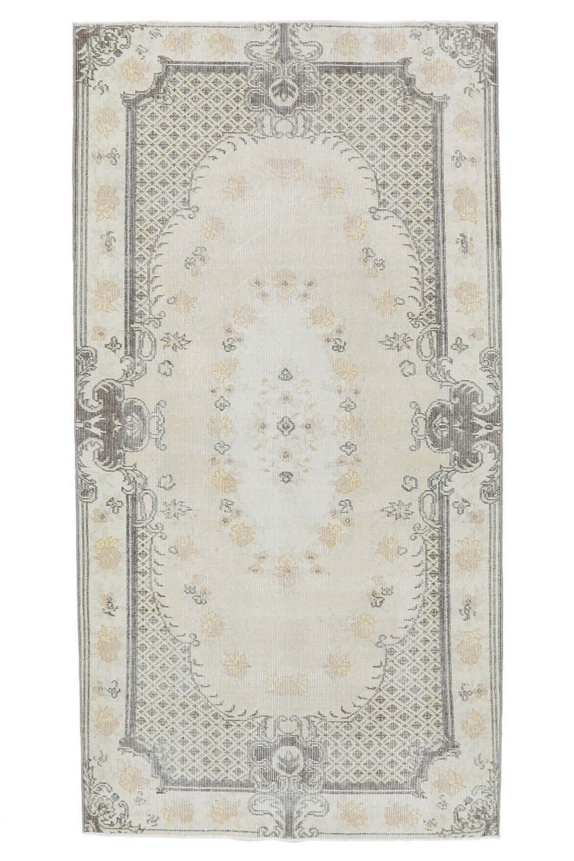 4x7 Vintage Handmade Oriental Neutral Oushak Area Rug