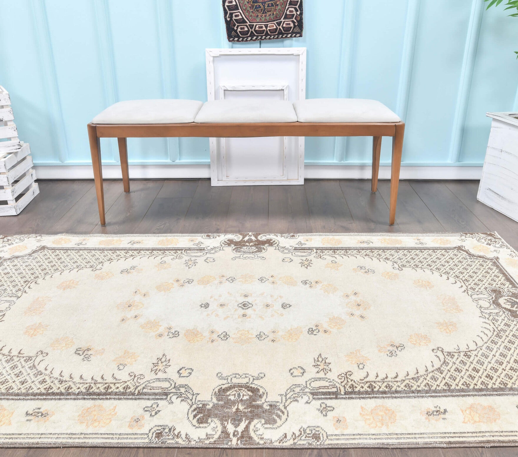 4x7 Vintage Handmade Oriental Neutral Oushak Area Rug