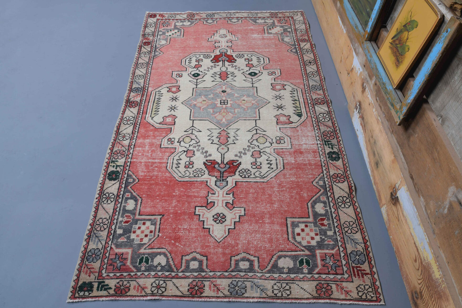 127x218 cm vintage Anatolian area rug – Timonia, low pile, wool