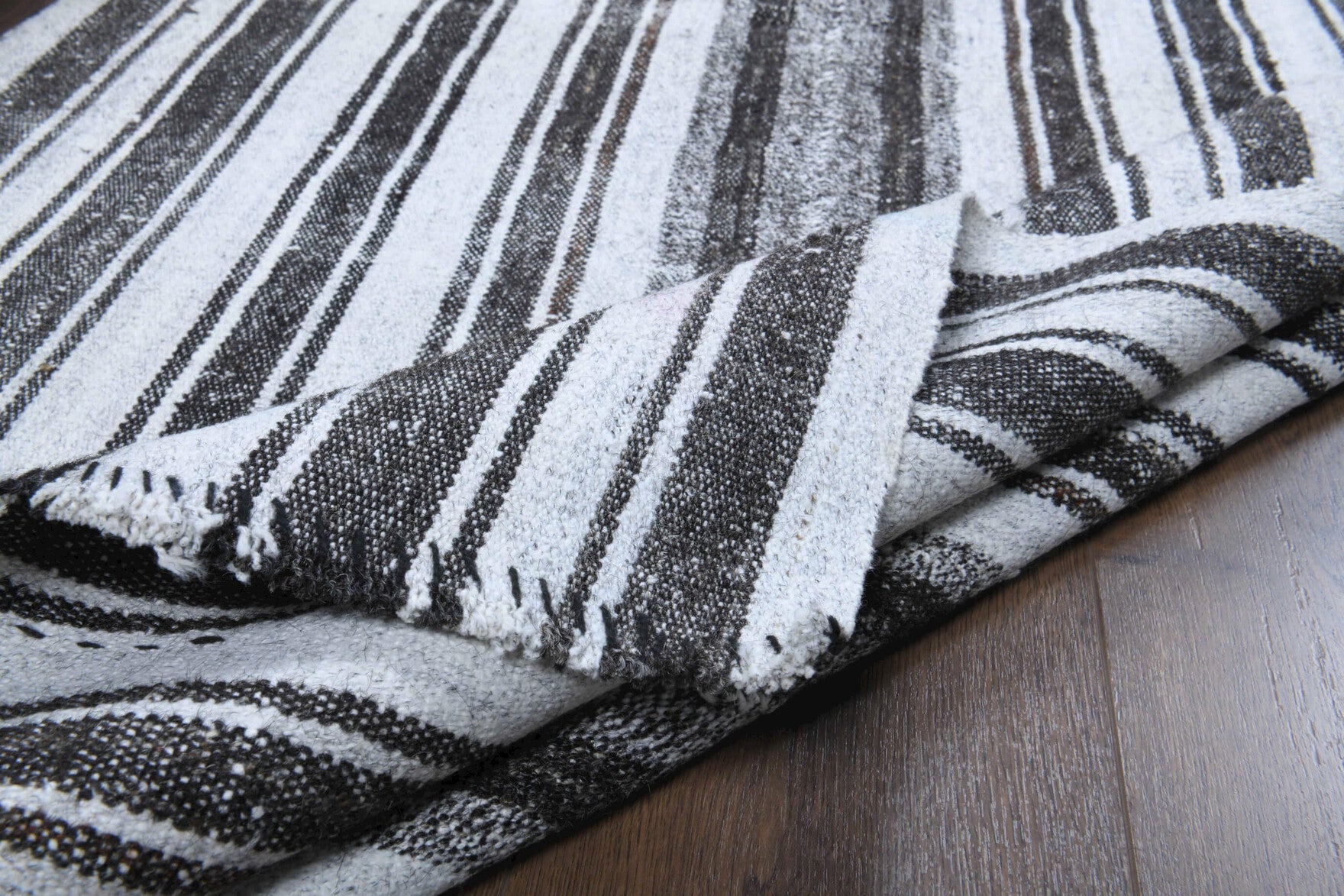 Aysenur kilim: 1960s handwoven flatweave Anatolian kilim with striped motifs