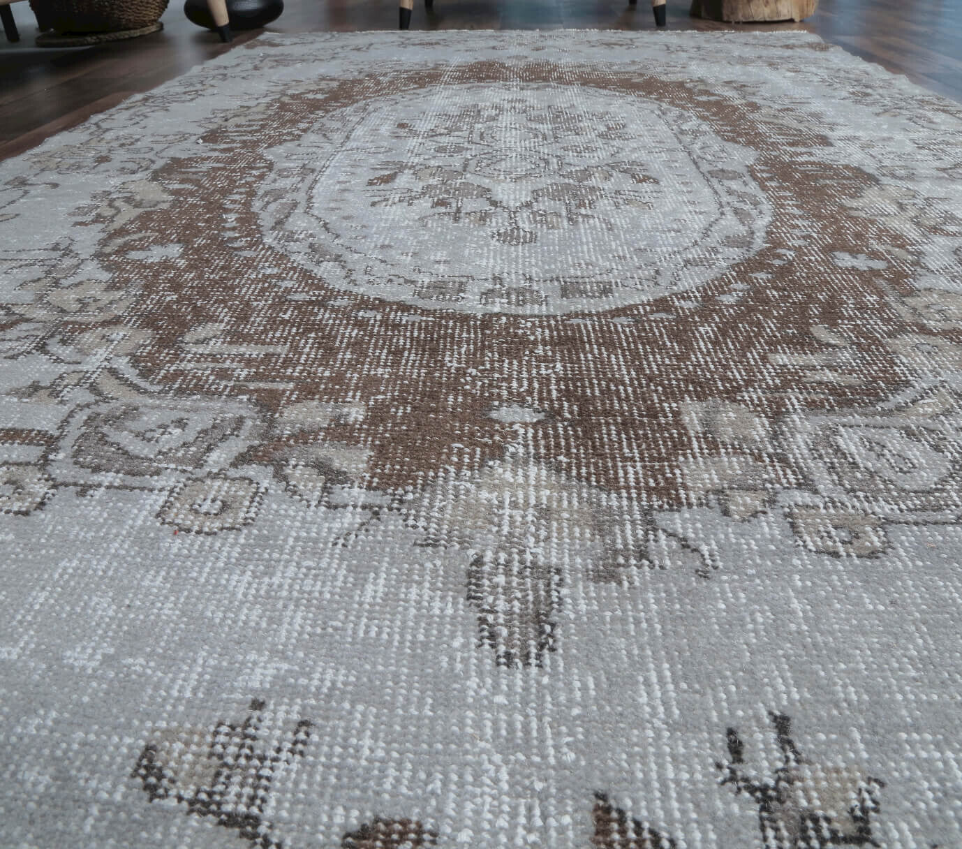 4x8 Vintage Anatolian Handmade Gray Oriental Area Rug