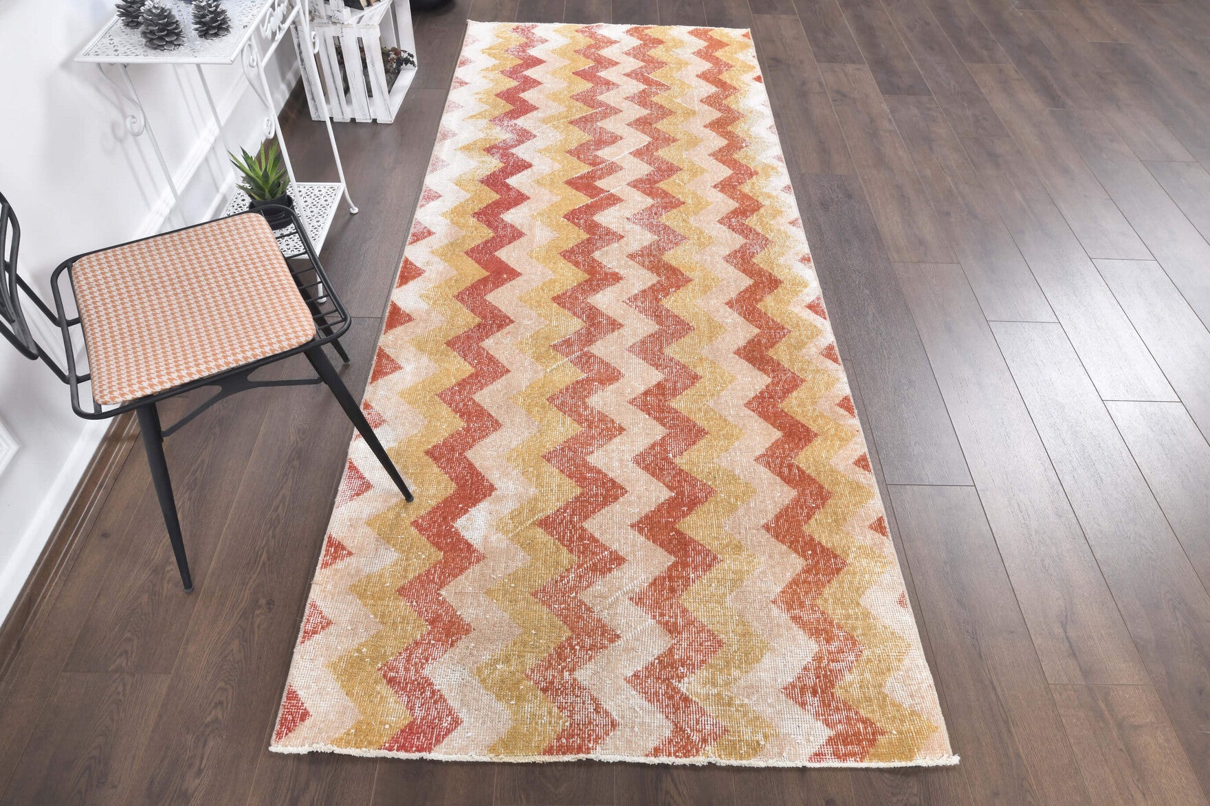 Vintage Zig Zag Anatolian Runner Rug