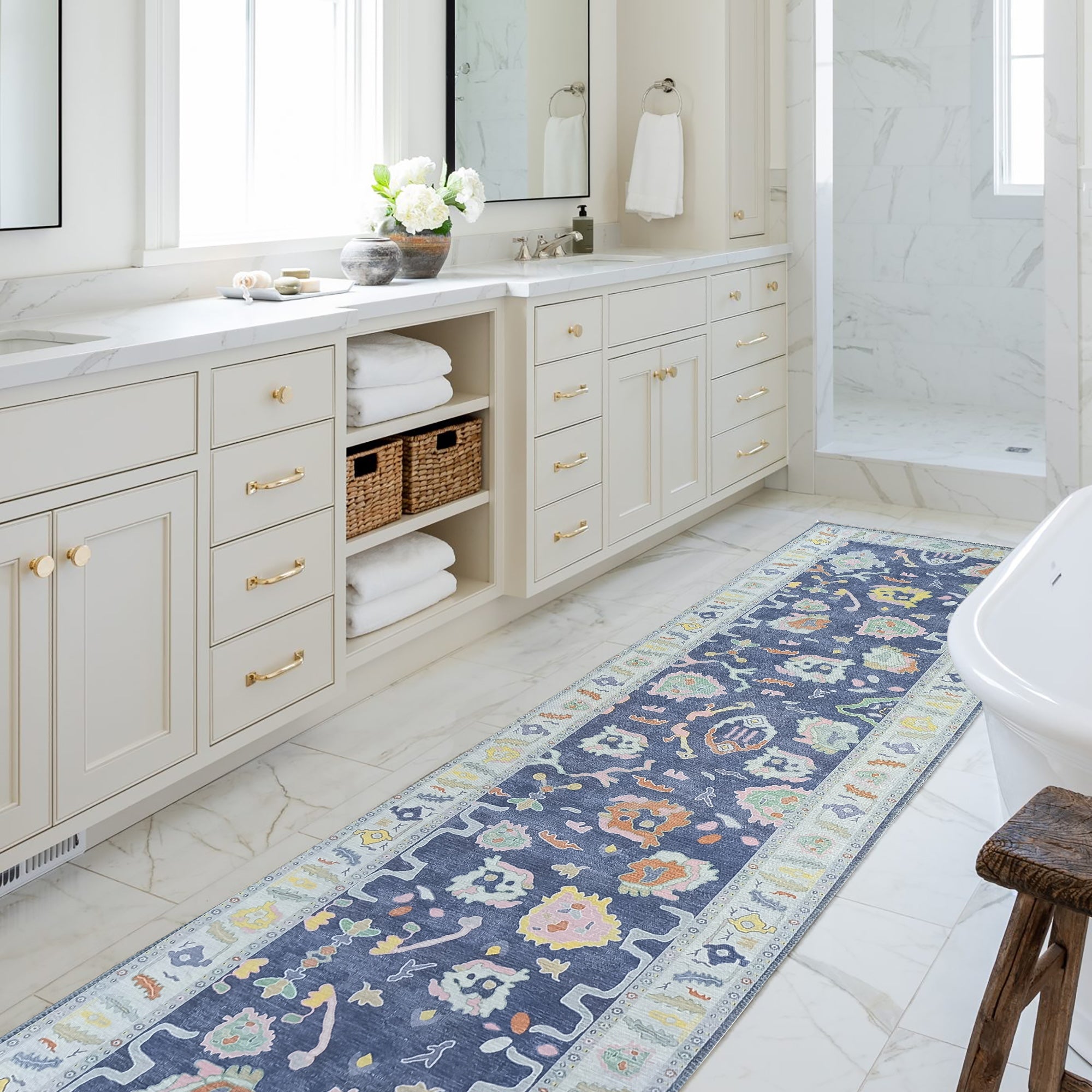 Munira Pastel Navy Blue Modern Oushak Rug