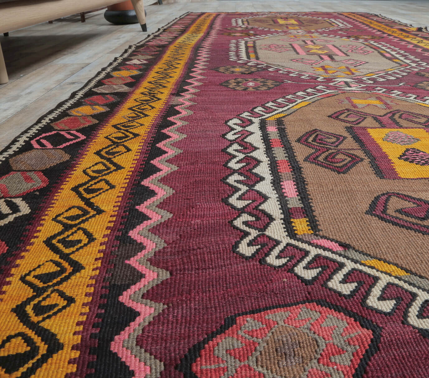 One-of-a-kind 1960s Anatolian vintage kilim rug in wool, 4'11" x 11'1"
