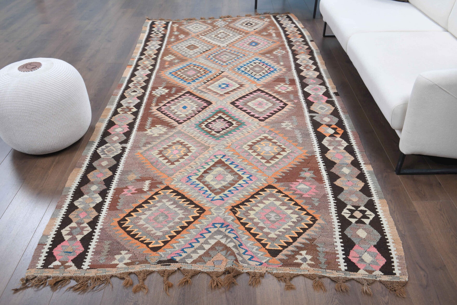 Handwoven flatweave wool runner from Anatolia, Turkey – 5x11 Wool Vintage Wide Kilim Runner Rug 5'1" x 10'6"