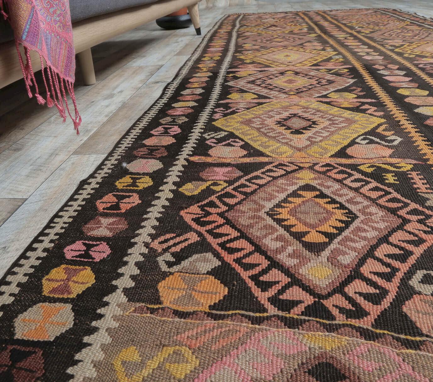 One-of-a-kind 1960s Anatolian vintage kilim rug in wool, 4'7" x 12'10"