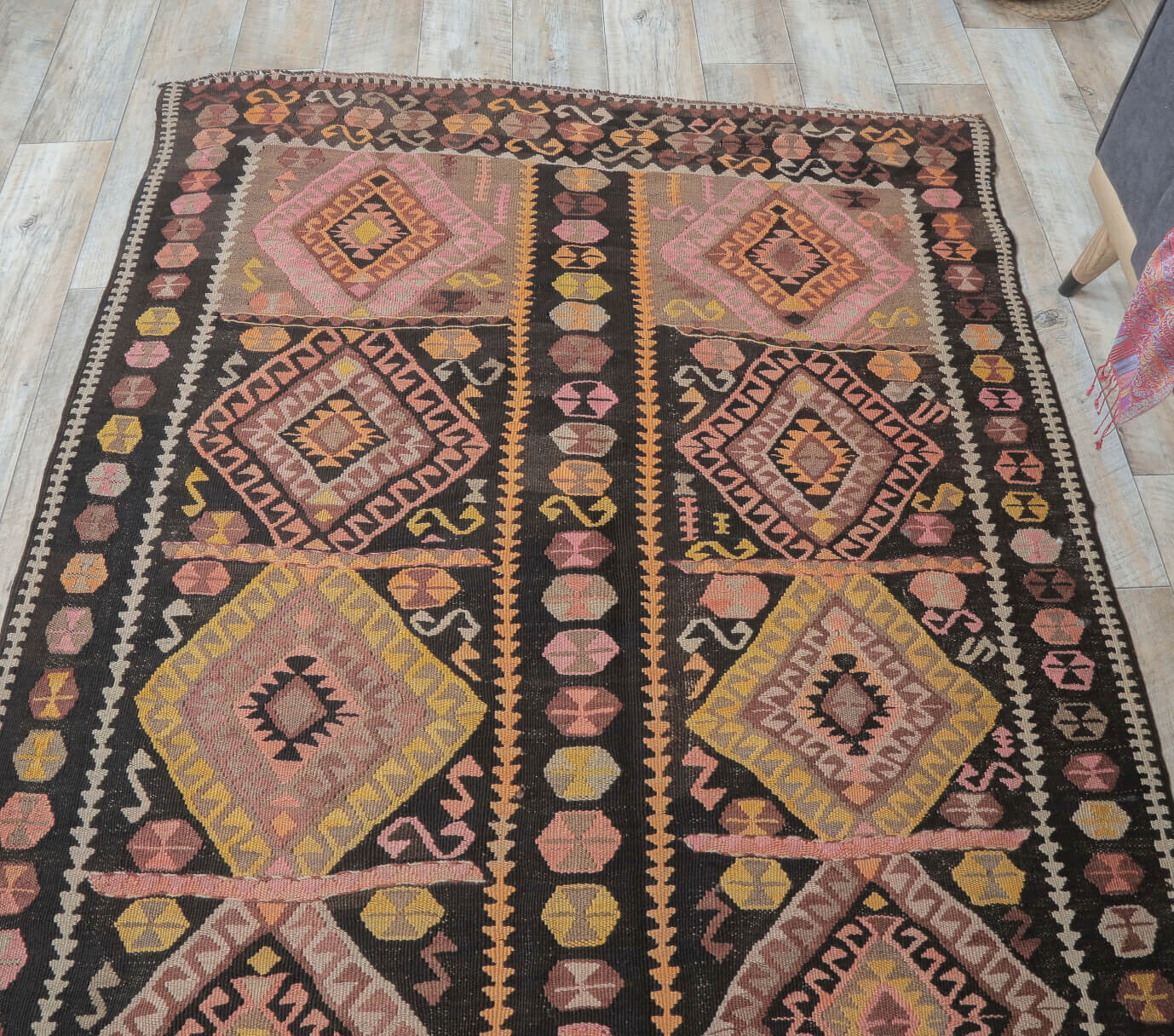 139x390 cm vintage Anatolian kilim rug – Charitotima, flatweave, wool
