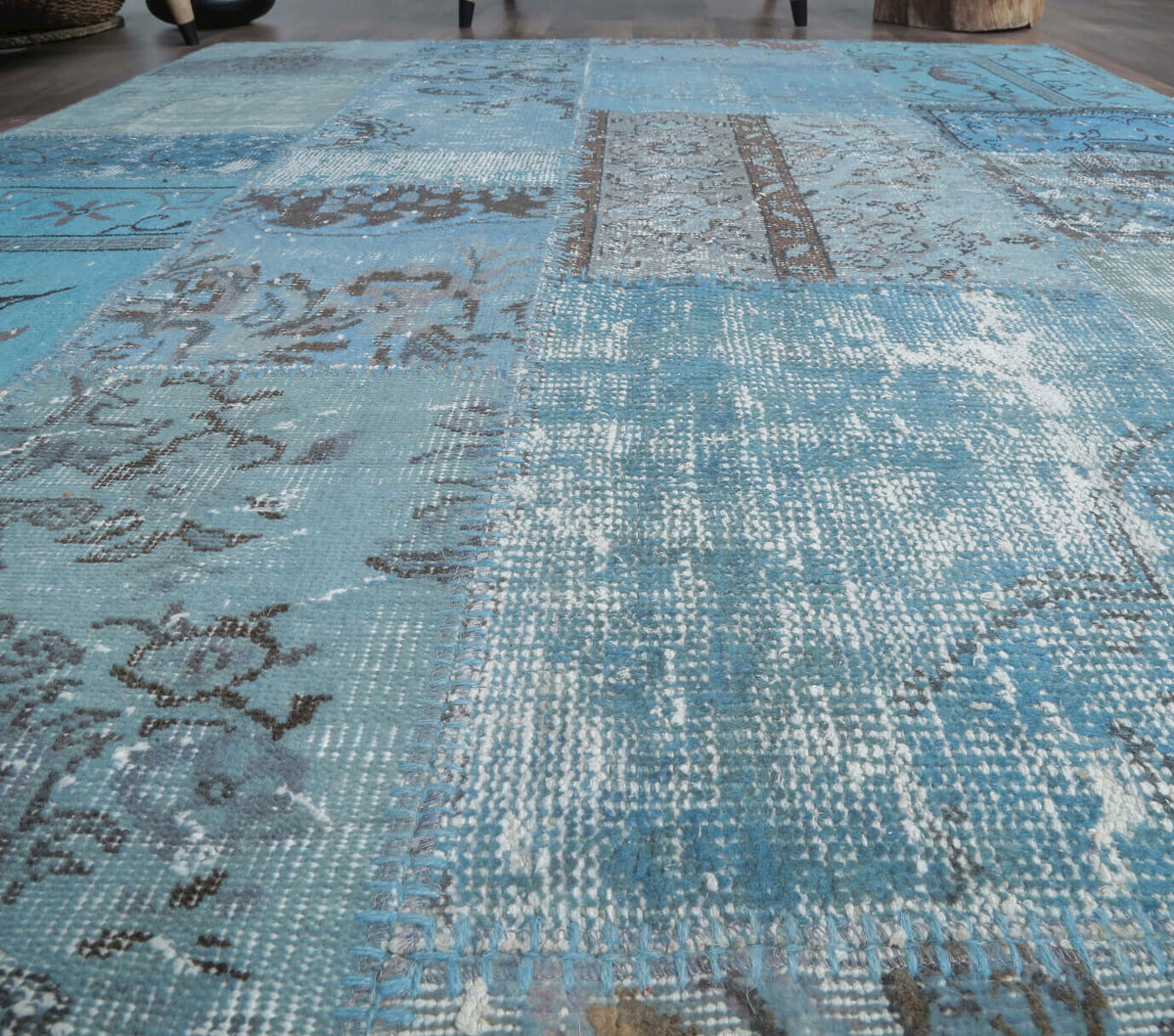 152x206 cm vintage patchwork Anatolian area rug – Hipponoe, low pile, wool