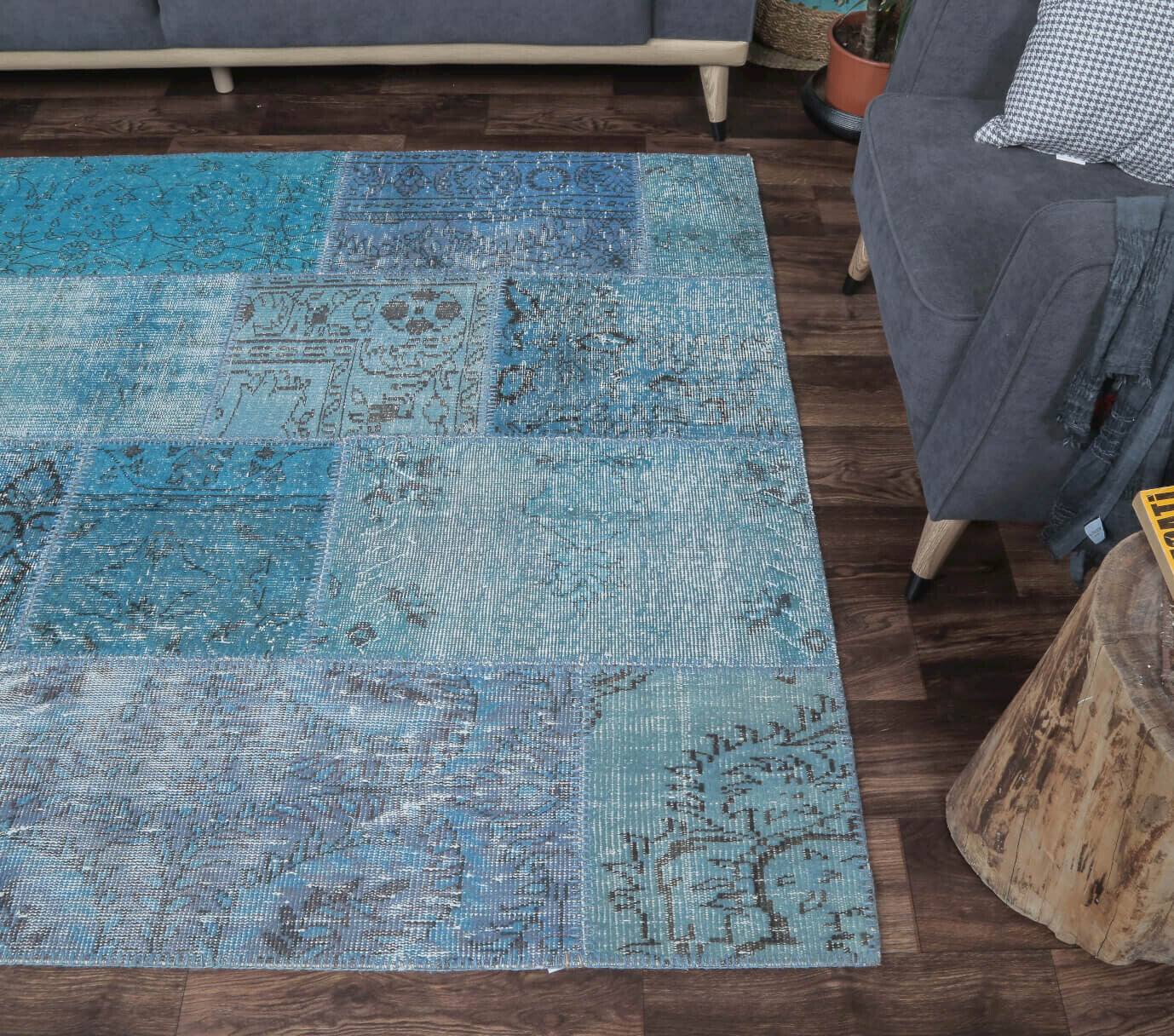 One-of-a-kind 1970s Anatolian vintage patchwork area rug in wool, 5'3" x 7'6"