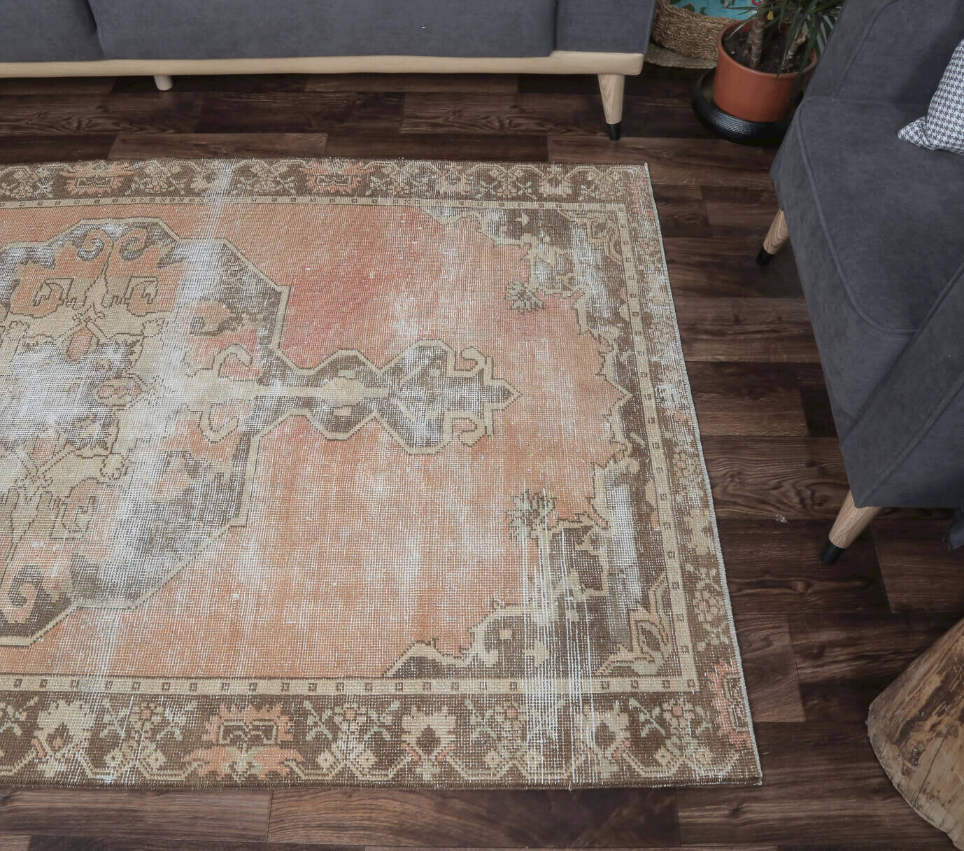 One-of-a-kind 1960s Anatolian distressed vintage area rug in wool, 4'6" x 7'6"