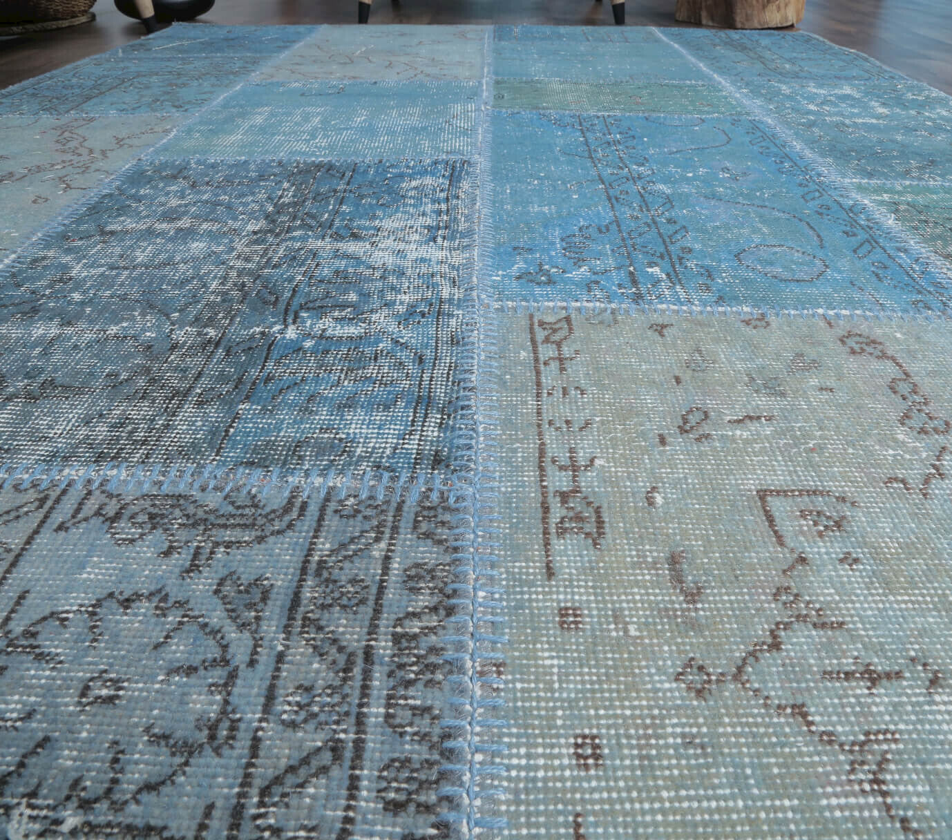 161x234 cm vintage patchwork Anatolian area rug – Humasu, low pile, wool