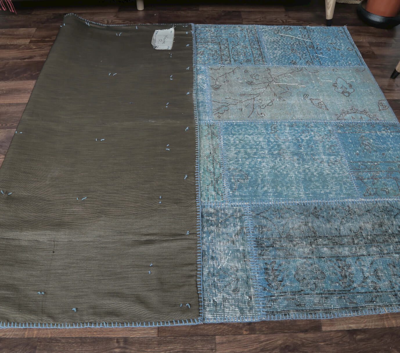 Authentic Anatolian vintage patchwork area rug (1970s) with solid design – one-of-a-kind at Fame Rugs