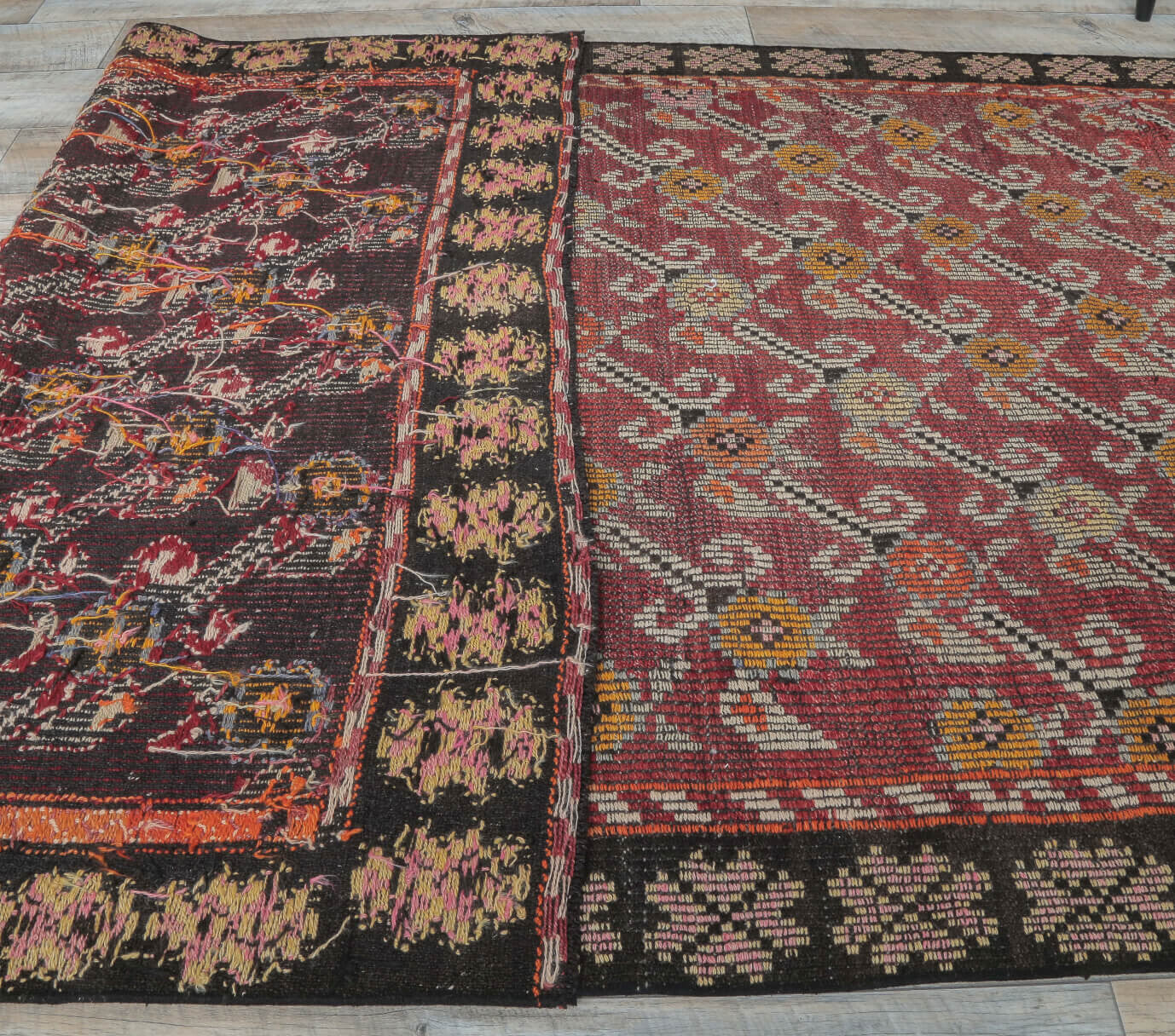 Authentic Anatolian vintage kilim rug (1960s) with ikat design – one-of-a-kind at Fame Rugs
