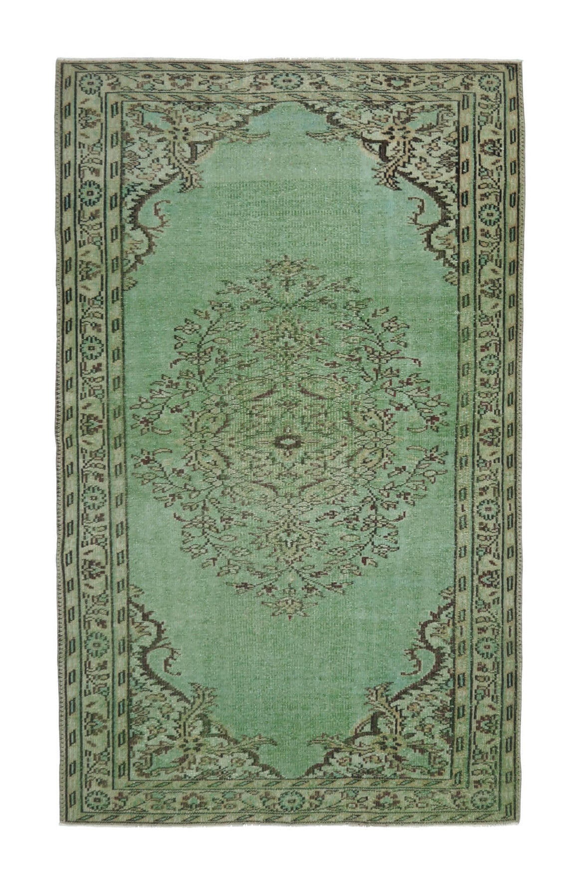 Green Oushak Vintage Area Rug