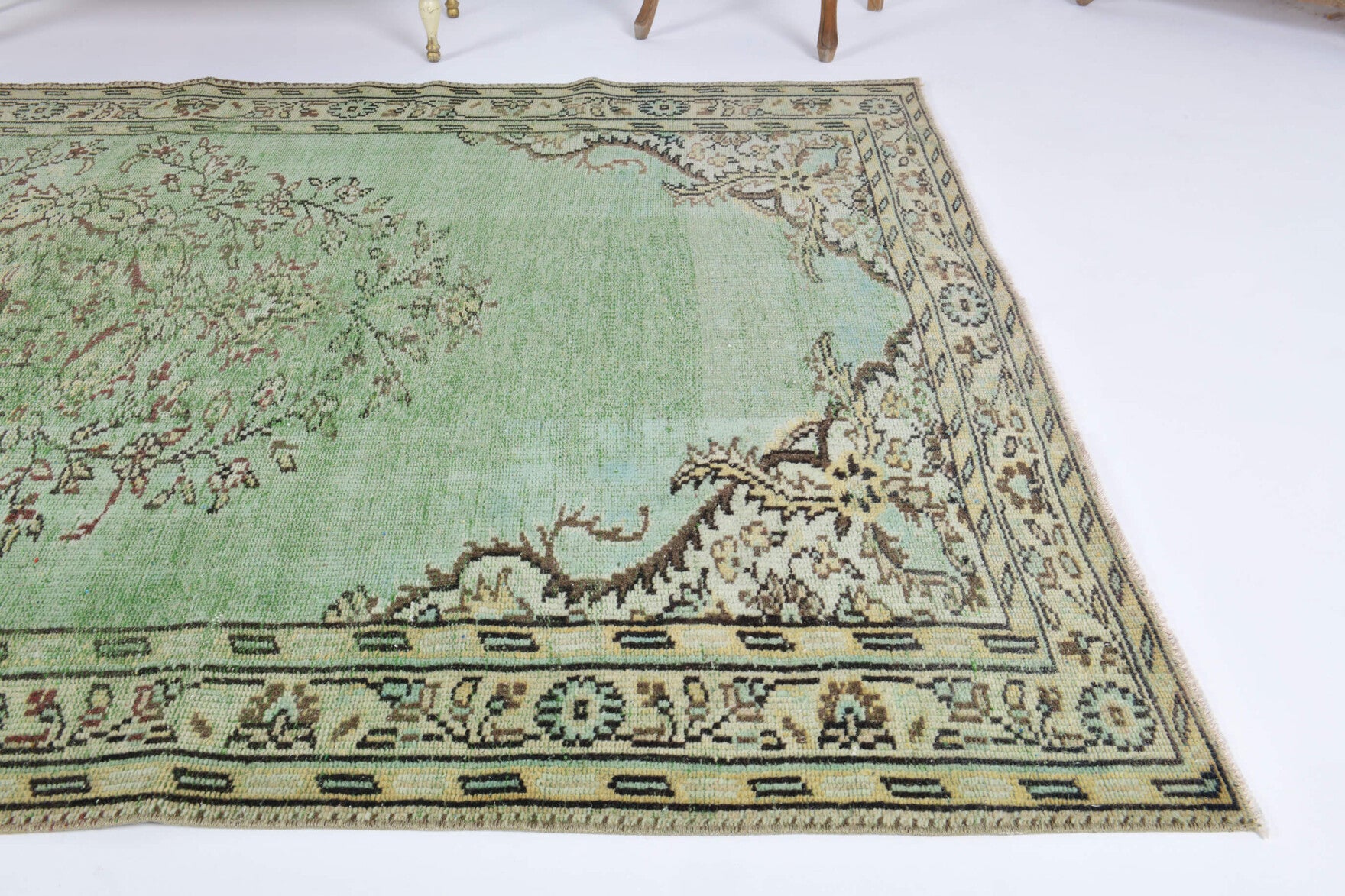 Green Oushak Vintage Area Rug