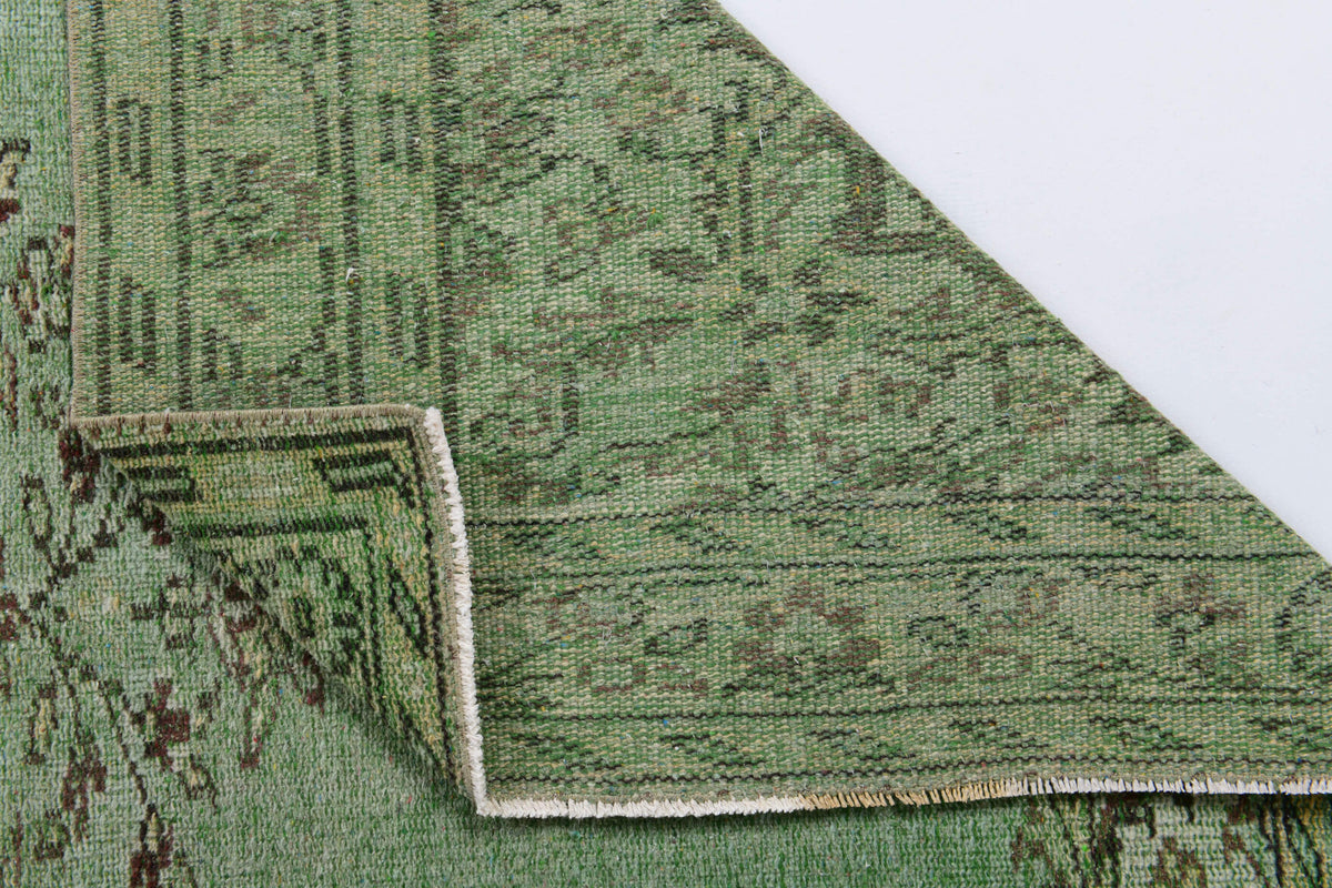 Handmade wool rug from Anatolia, Turkey – Green Oushak Vintage Area Rug 5'5" x 9'2"