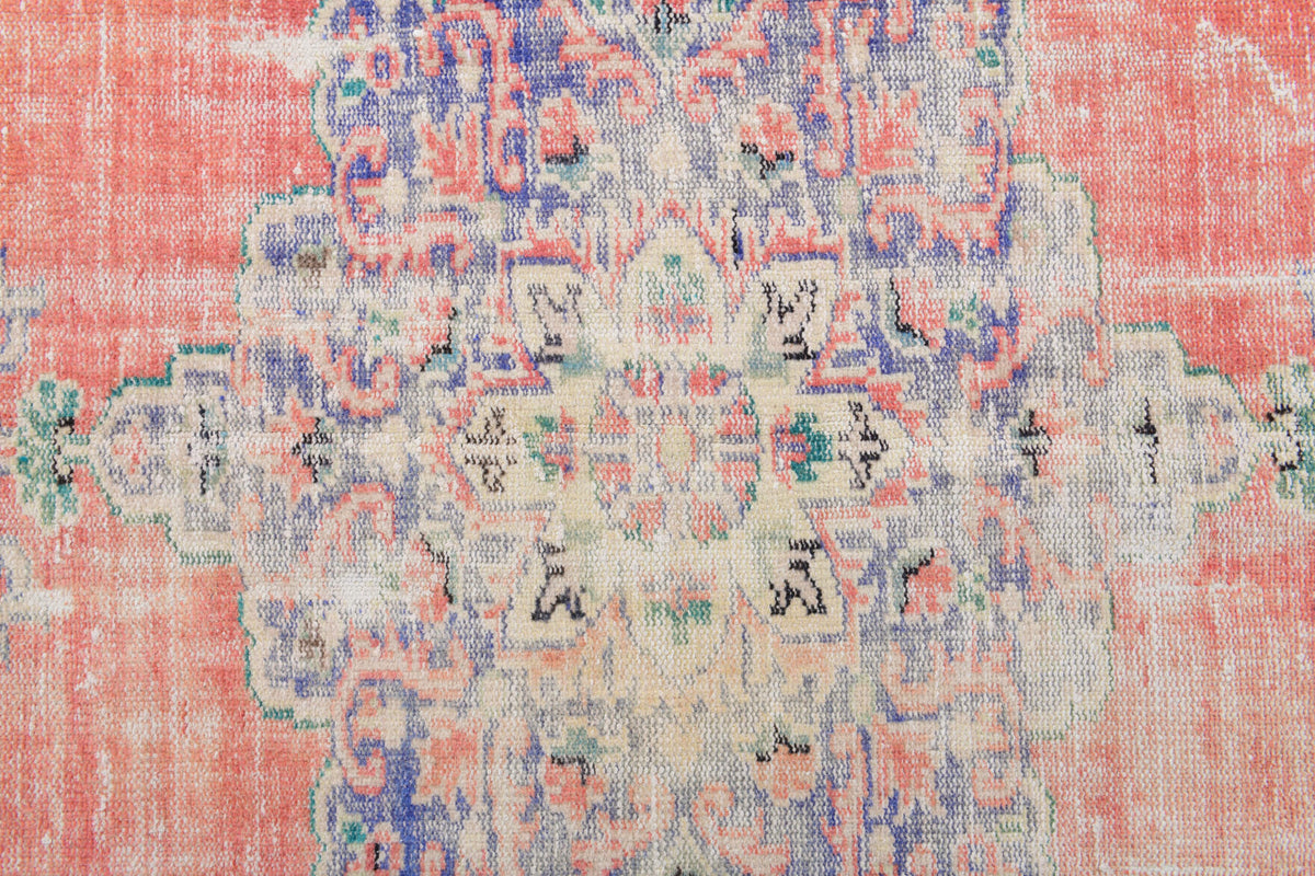 Ouranopelia rug: 1970s handmade Anatolian rug with oriental motifs and cotton backing