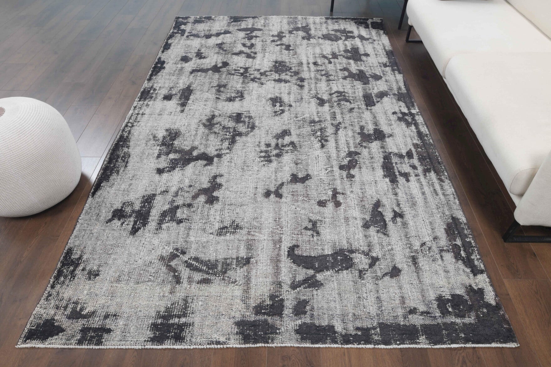 One-of-a-kind 1950s Anatolian distressed vintage area rug in wool, 6' x 9'8"