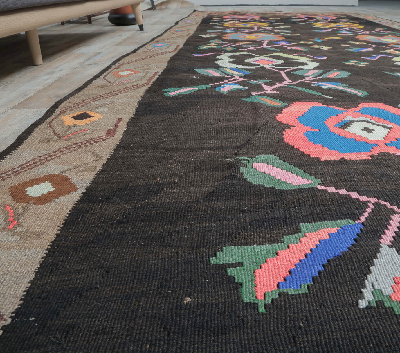 One-of-a-kind 1960s Anatolian vintage kilim rug in wool, 5'11" x 14'8"