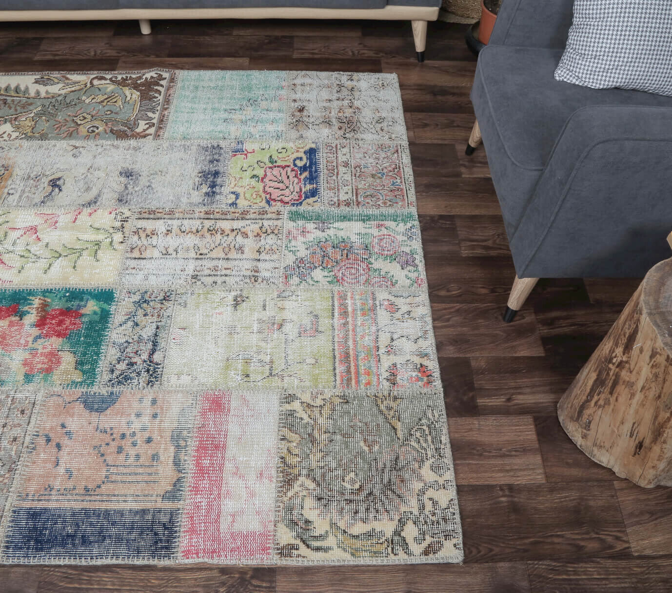 One-of-a-kind 1970s Anatolian vintage patchwork area rug in wool, 5'8" x 6'1"