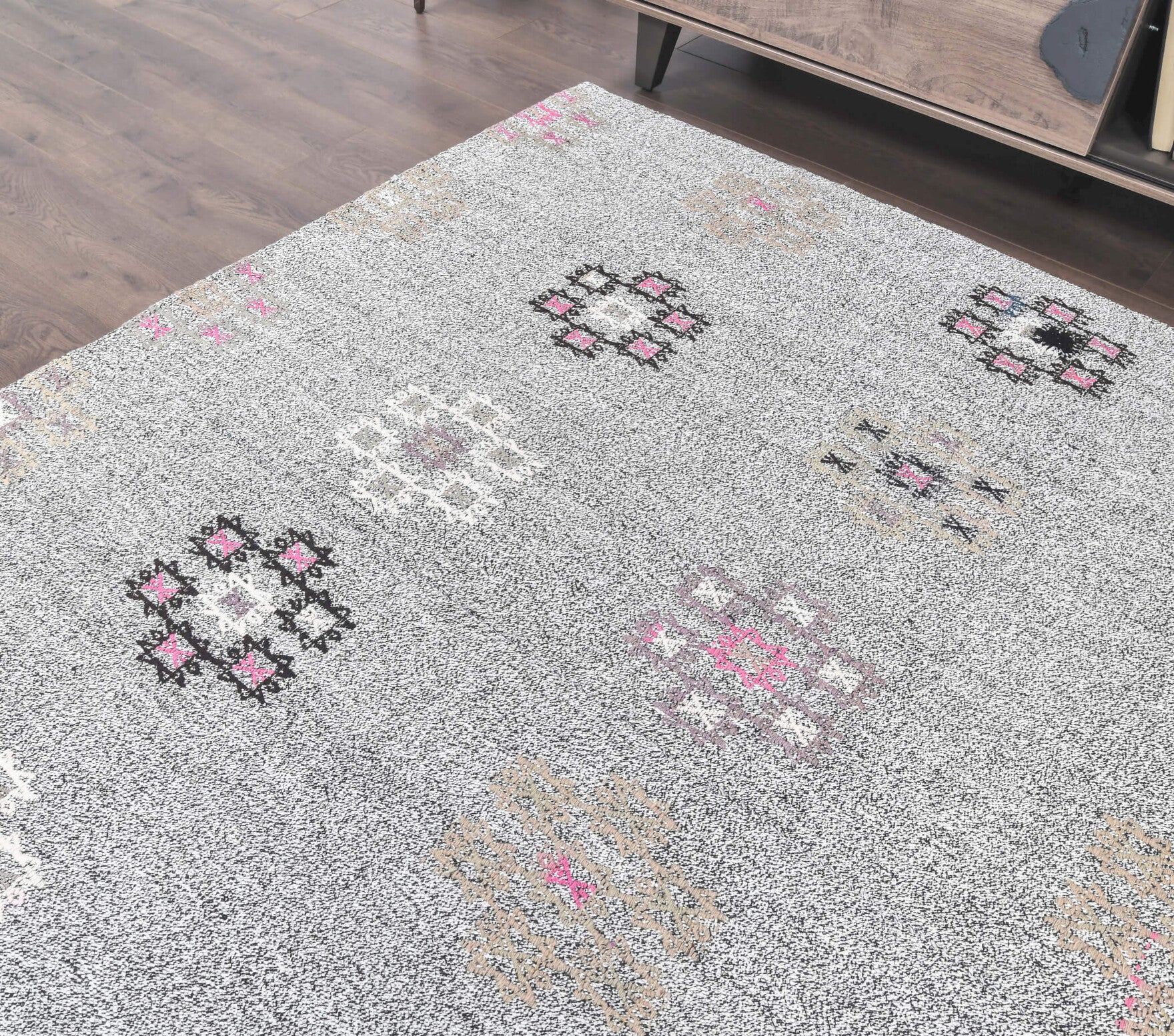Durusu kilim: 1960s handwoven flatweave Anatolian kilim with ikat motifs