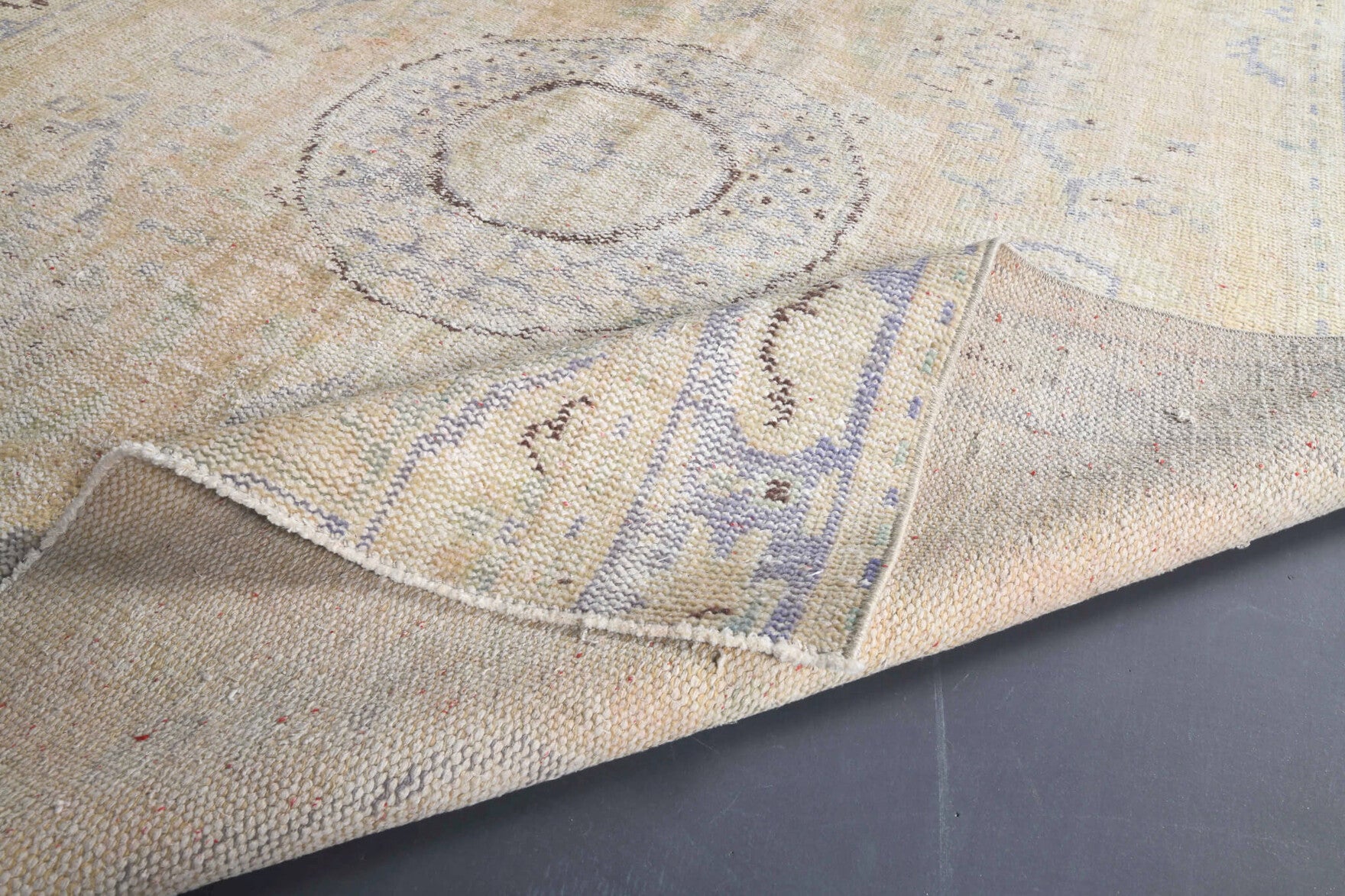 One-of-a-kind 1960s Anatolian antique washed vintage area rug in wool, 5'9" x 7'7"