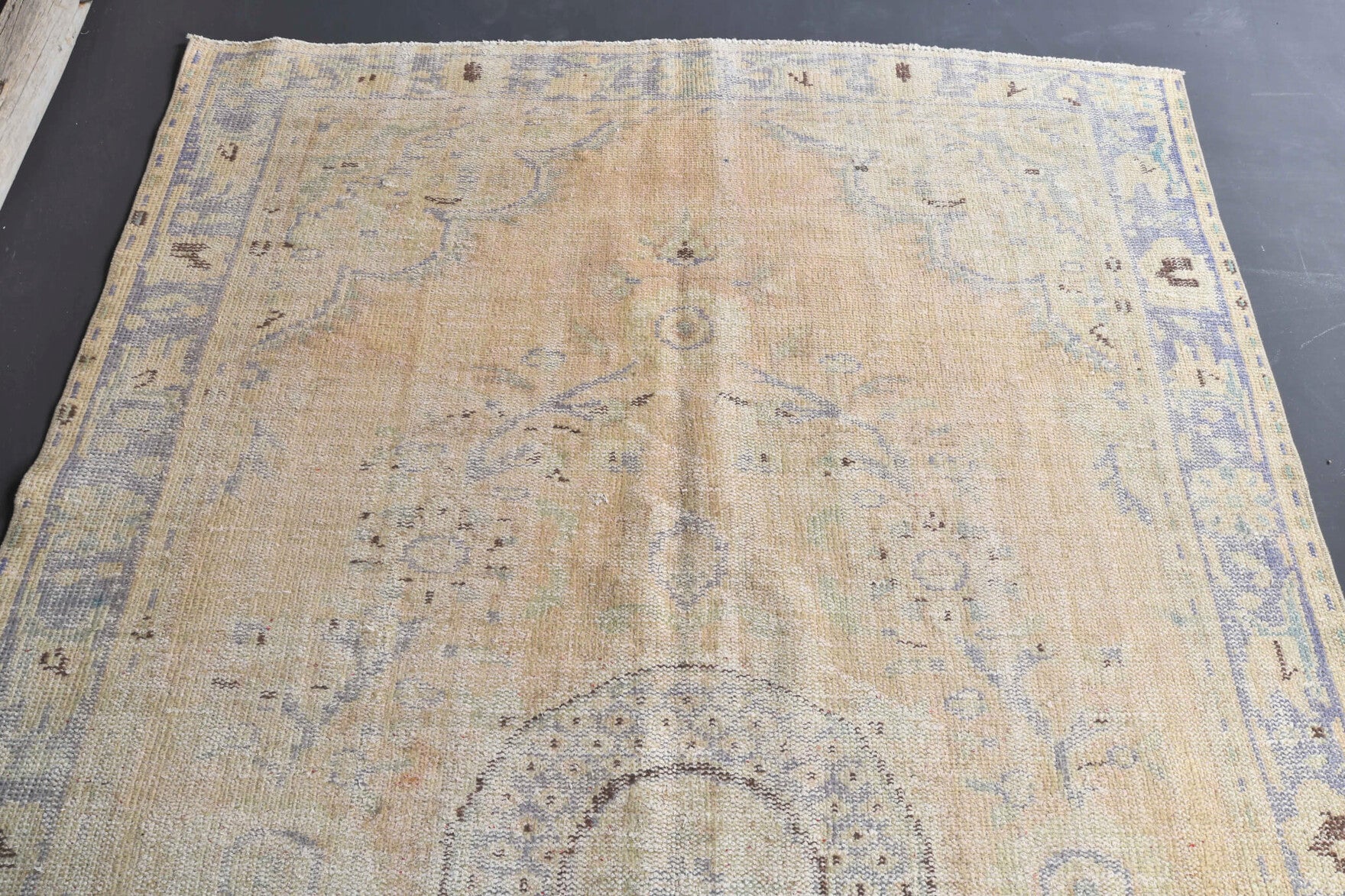 Authentic Anatolian antique washed vintage area rug (1960s) with oriental design – one-of-a-kind at Fame Rugs