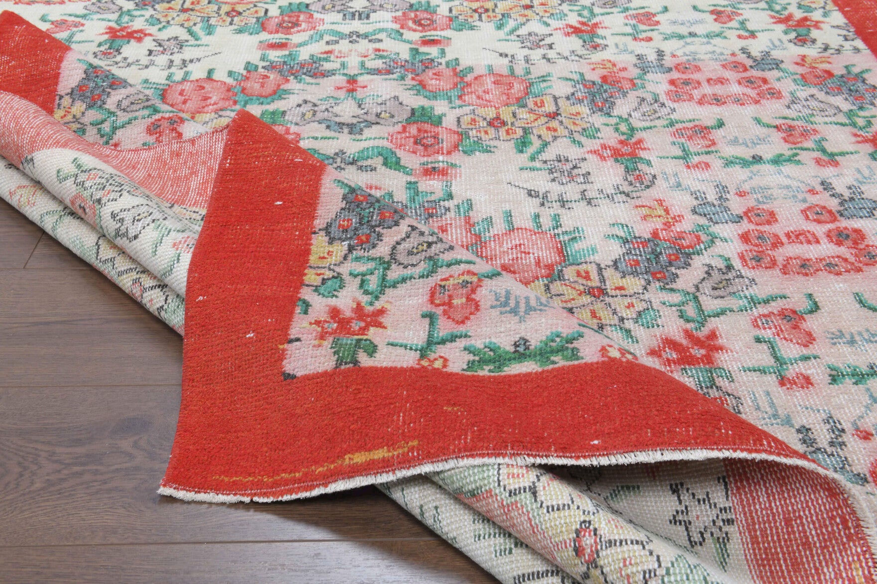 One-of-a-kind 1970s Anatolian antique washed vintage area rug in wool, 5'10" x 9'2"