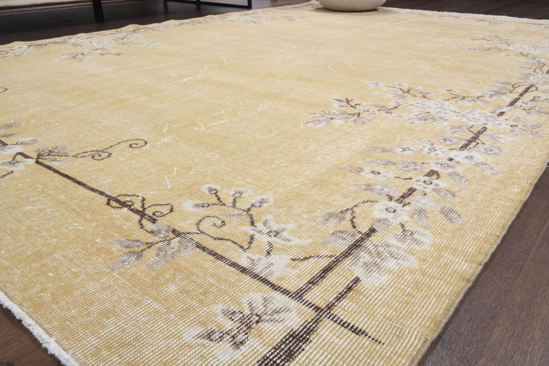 One-of-a-kind 1940s Anatolian antique washed vintage area rug in wool, 6'11" x 10'