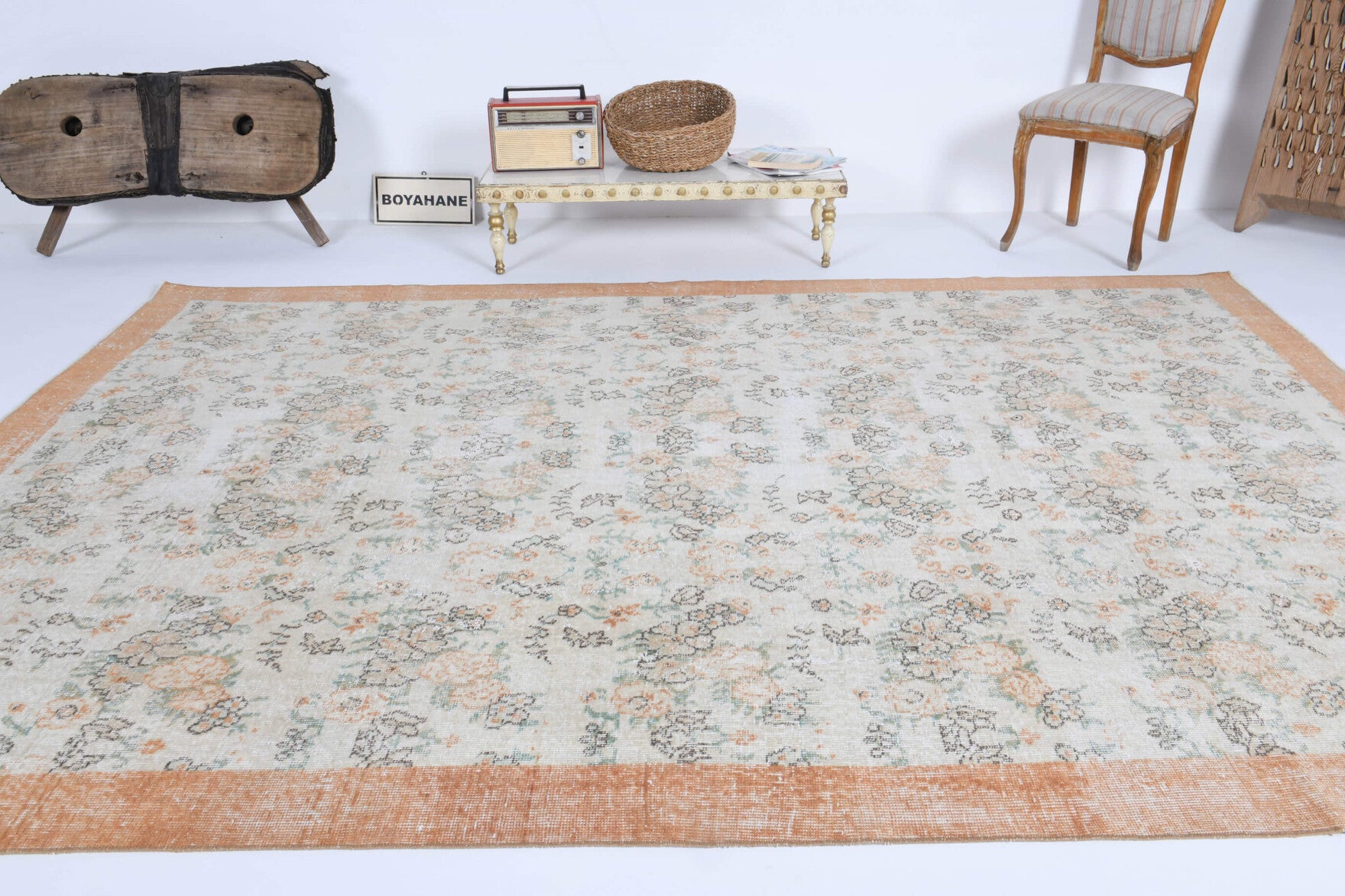 Vintage Bordered Area Hereke Rug