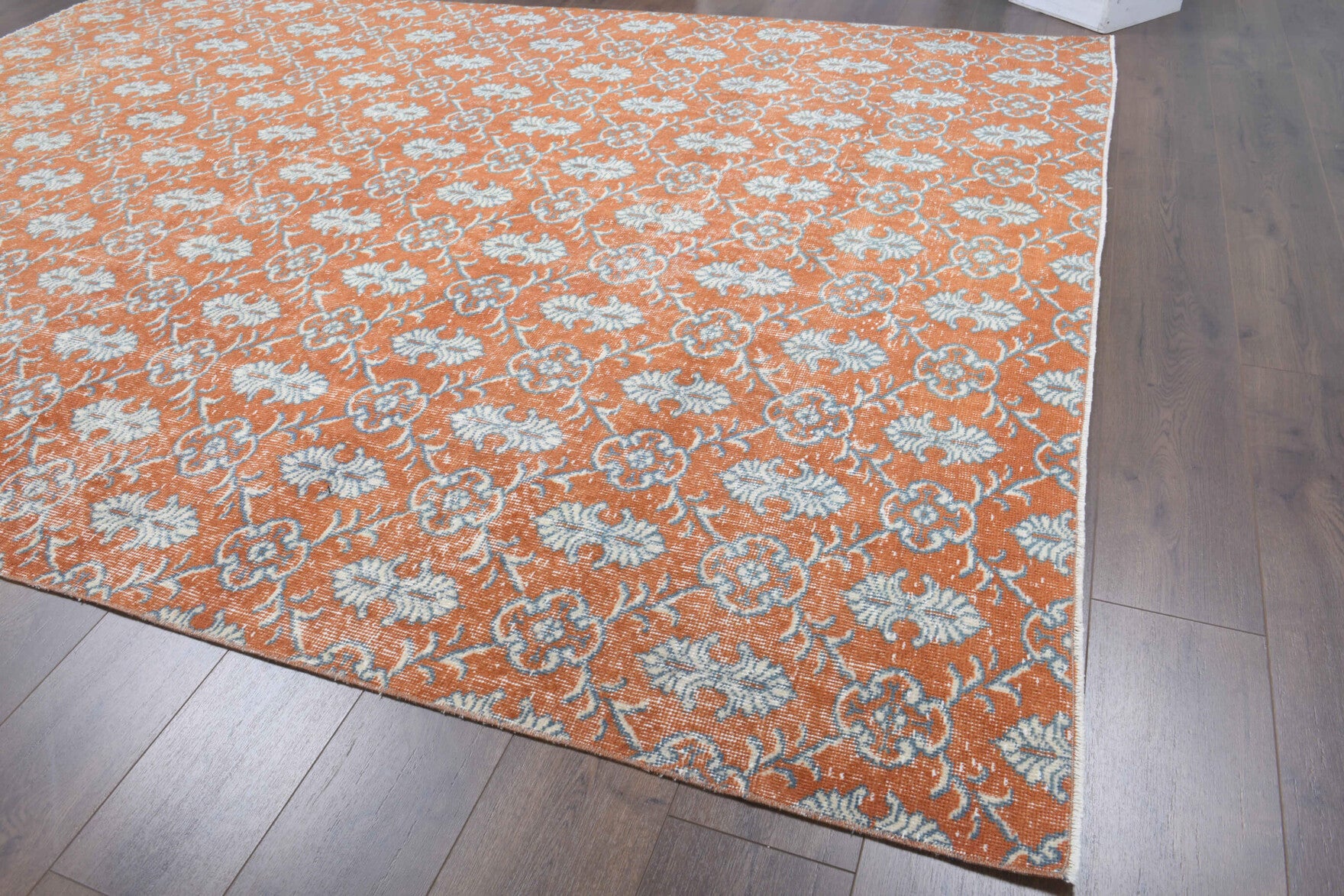 Humasahnur – vintage damask and ikat rug for living room or bedroom, 7'2" x 10'6" (218x321 cm)