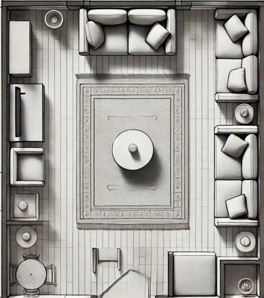 8x10 rug layout in a medium-sized living room - Fame Rugs
