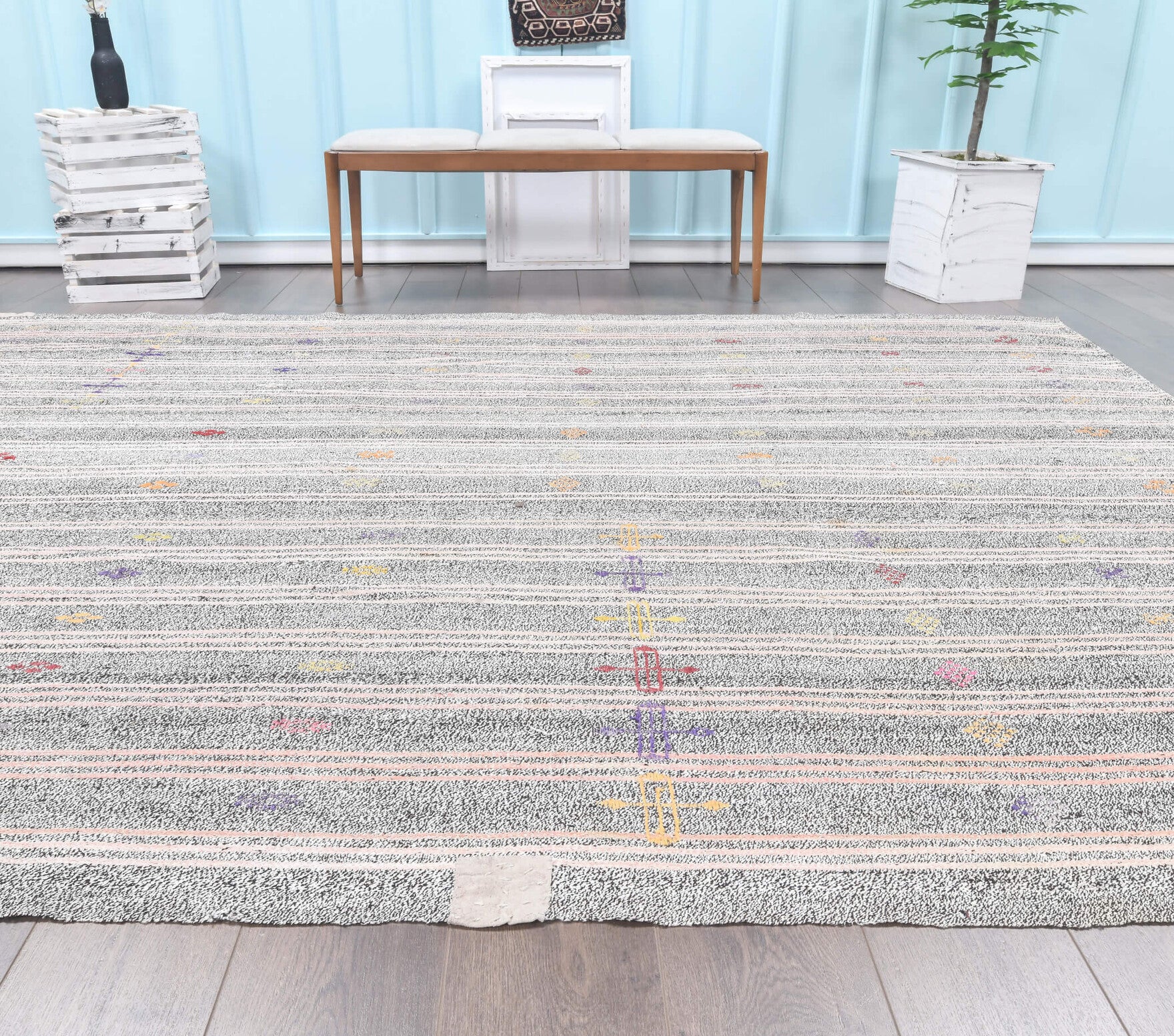 Handwoven flatweave wool kilim from Anatolia, Turkey – 8x11 Vintage Oversized Kilim Handmade Rug 8' x 10'2"