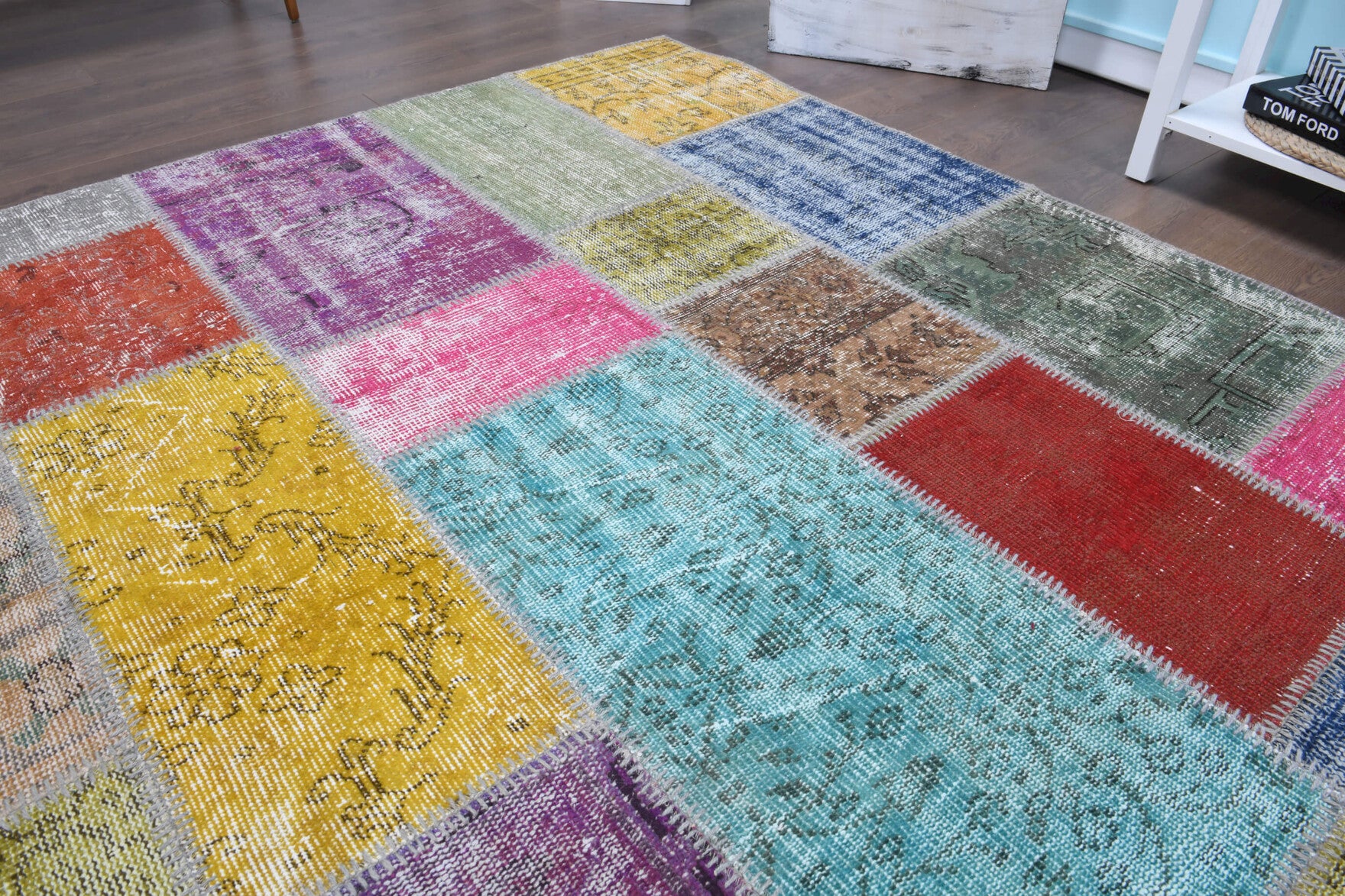 One-of-a-kind 1970s Anatolian vintage patchwork area rug in wool, 8'4" x 9'10"