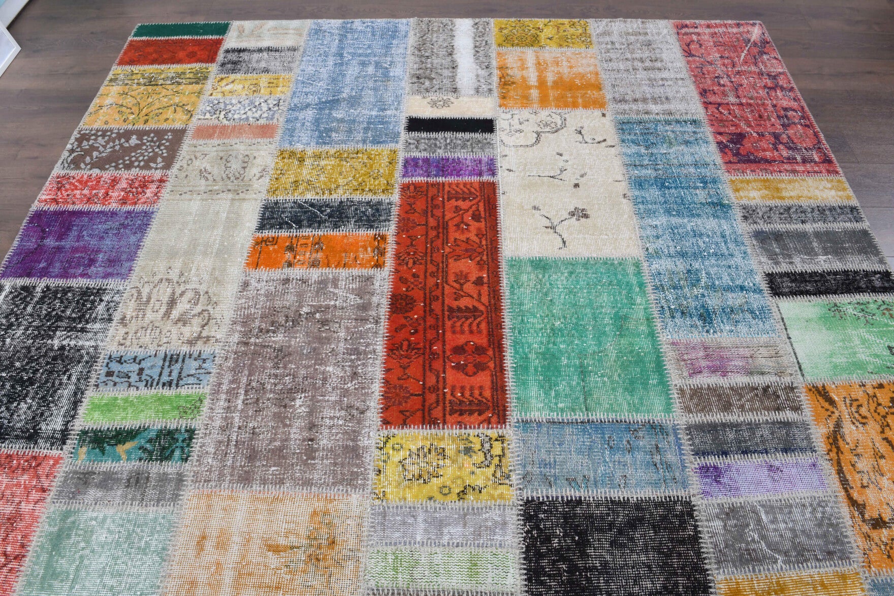 One-of-a-kind 1970s Anatolian vintage patchwork area rug in wool, 8'1" x 9'11"
