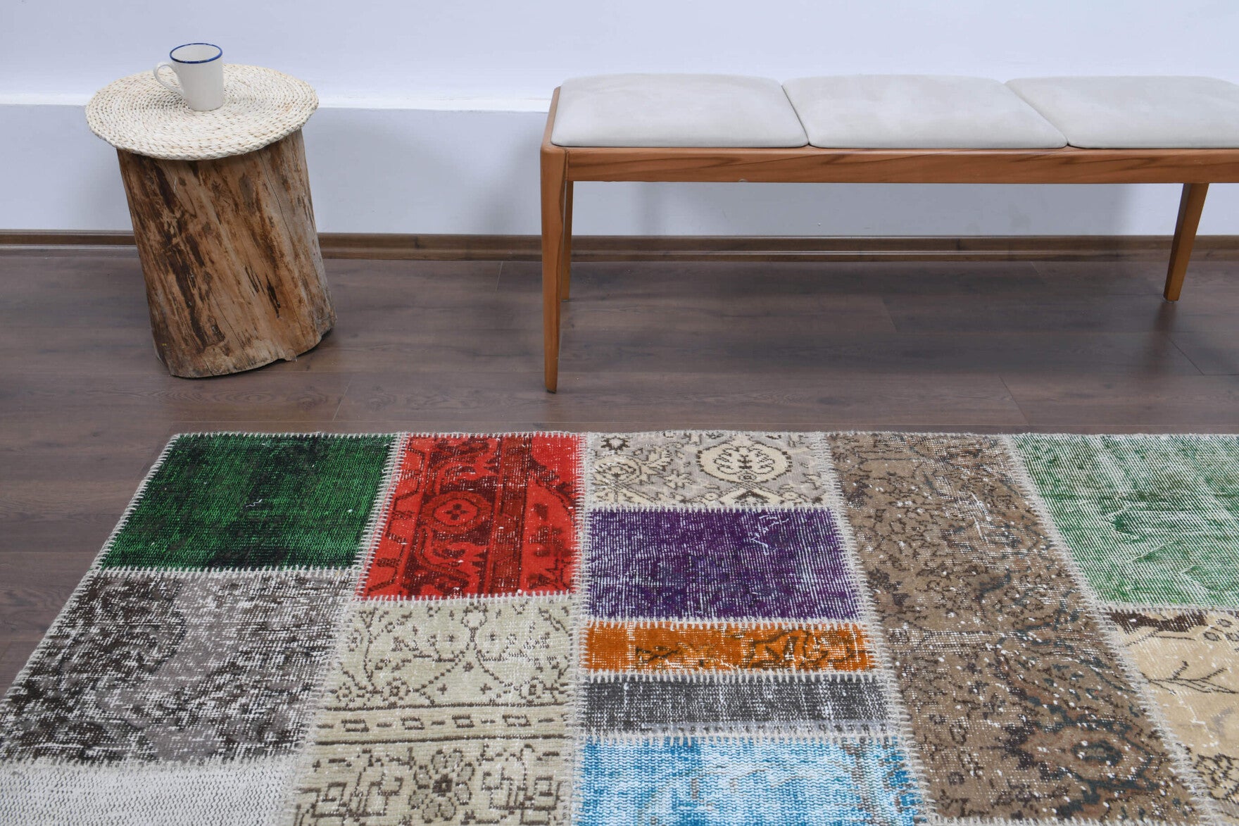 Authentic Anatolian vintage patchwork area rug (1970s) with tribal design – one-of-a-kind at Fame Rugs