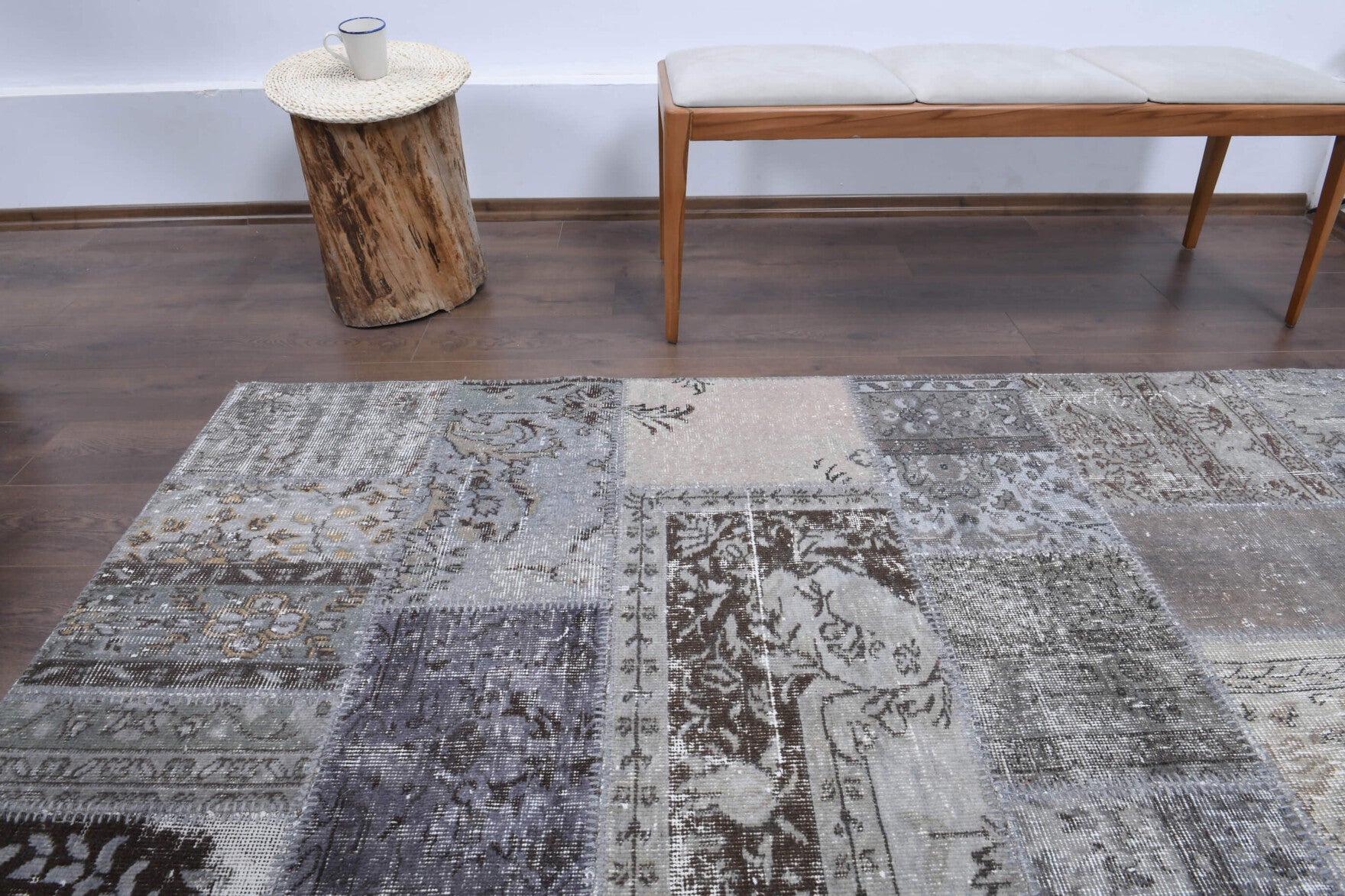 Authentic Anatolian vintage patchwork area rug (1970s) with tribal design – one-of-a-kind at Fame Rugs