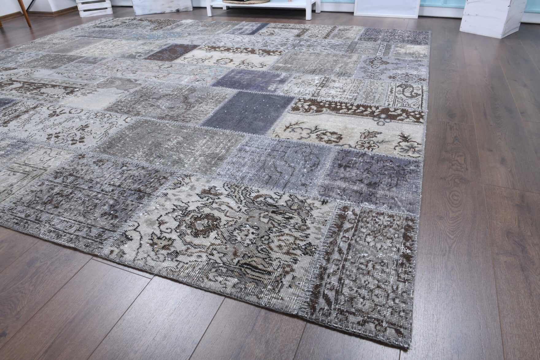 Ardickusa rug: 1970s handmade Anatolian rug with tribal motifs and fabric backing