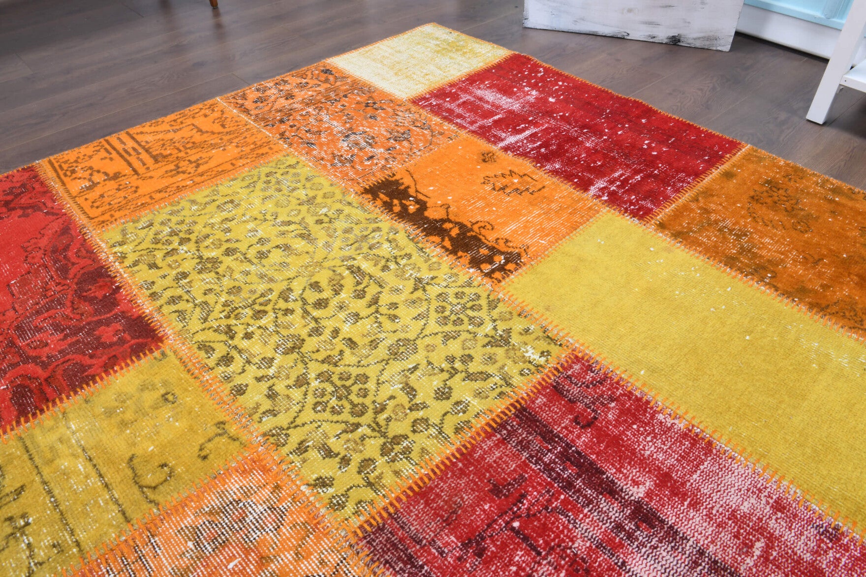252x301 cm vintage patchwork Anatolian area rug – Anthophyllis, low pile, wool