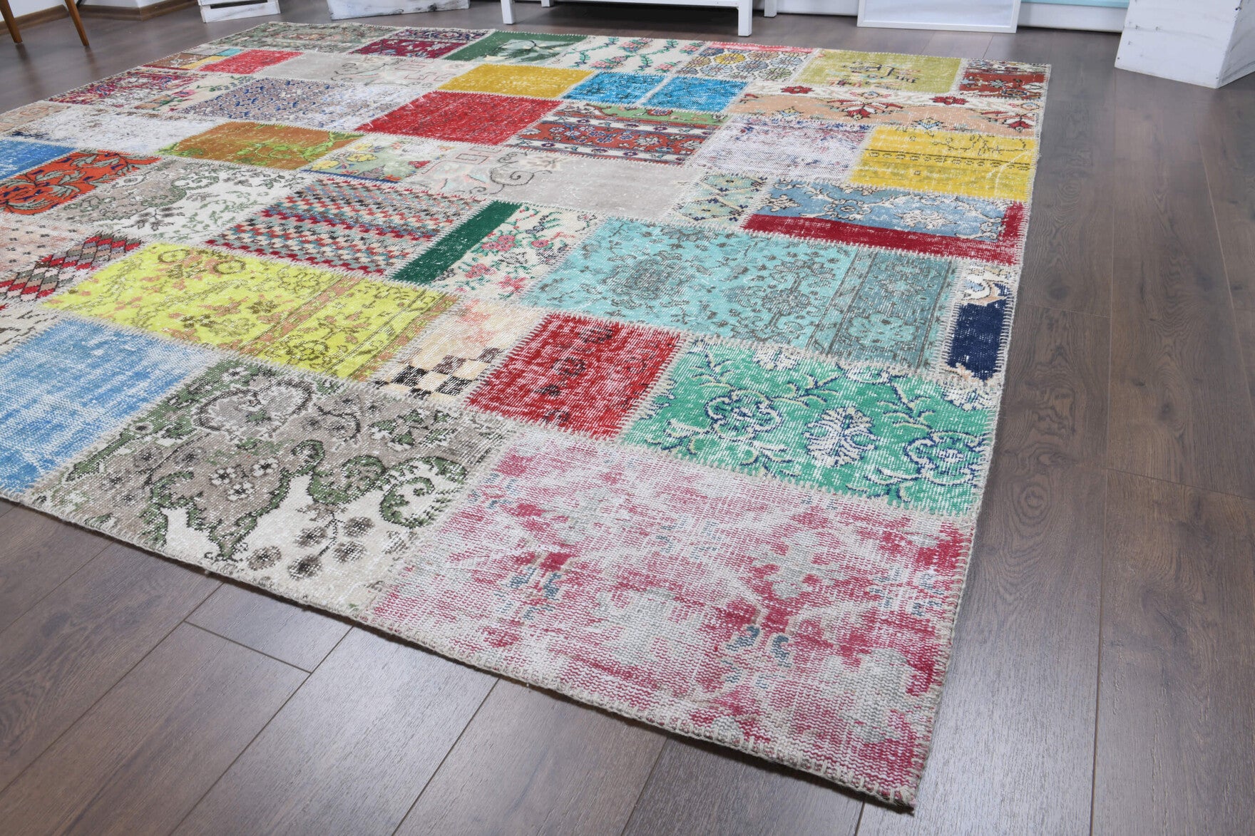 Authentic Anatolian vintage patchwork area rug (1970s) with floral design – one-of-a-kind at Fame Rugs