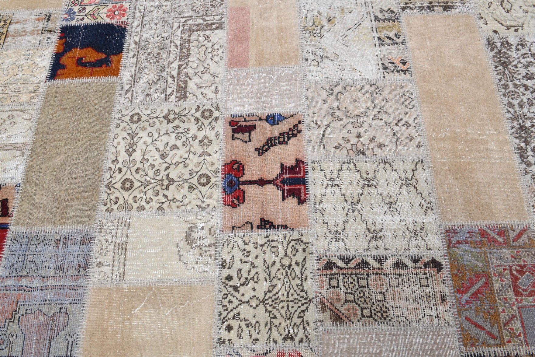 One-of-a-kind 1970s Anatolian vintage patchwork area rug in wool, 8'3" x 9'11"