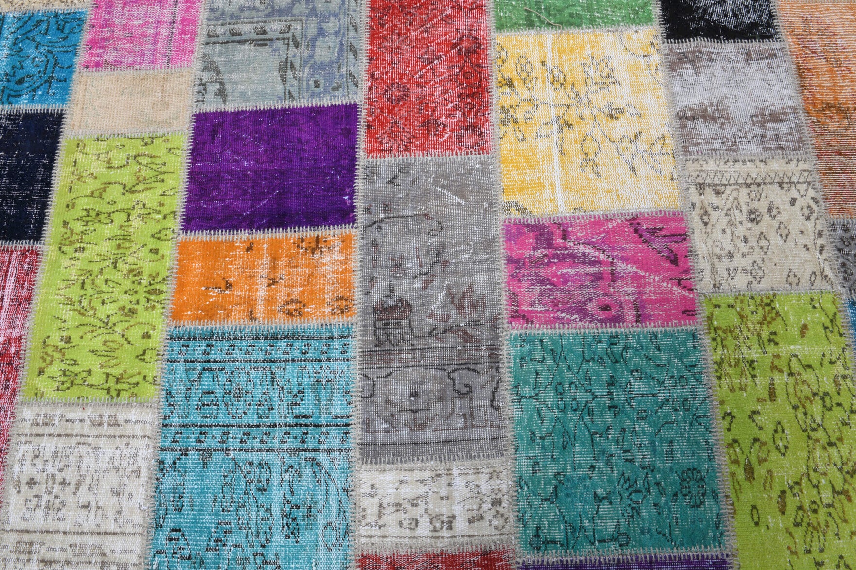 One-of-a-kind 1970s Anatolian vintage patchwork area rug in wool, 8'4" x 9'11"