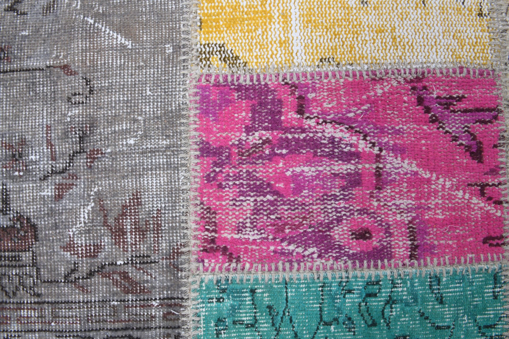 Ahuefruz rug: 1970s handmade Anatolian rug with floral motifs and fabric backing
